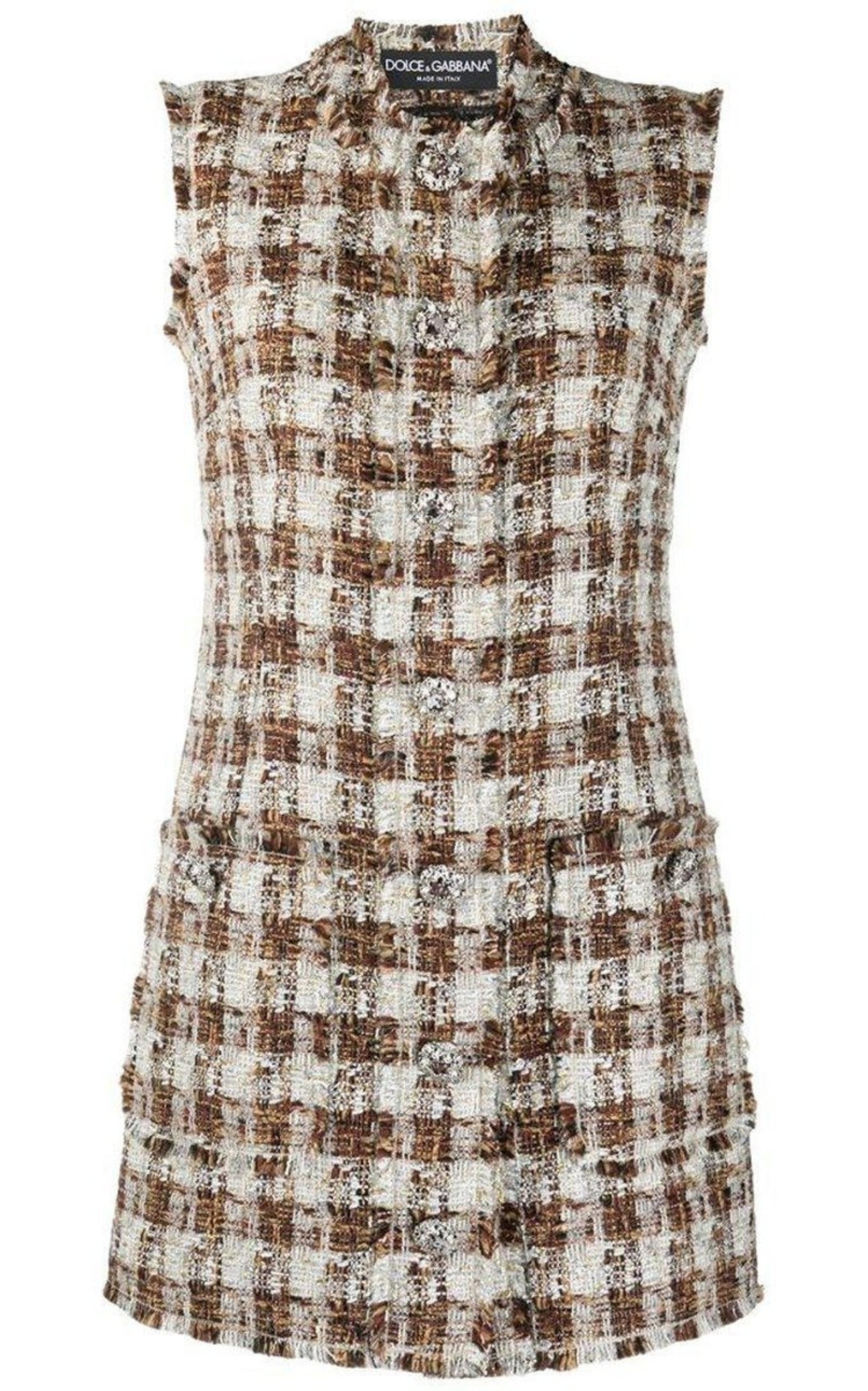 Embellished Checked Tweed Shift Dress - 1