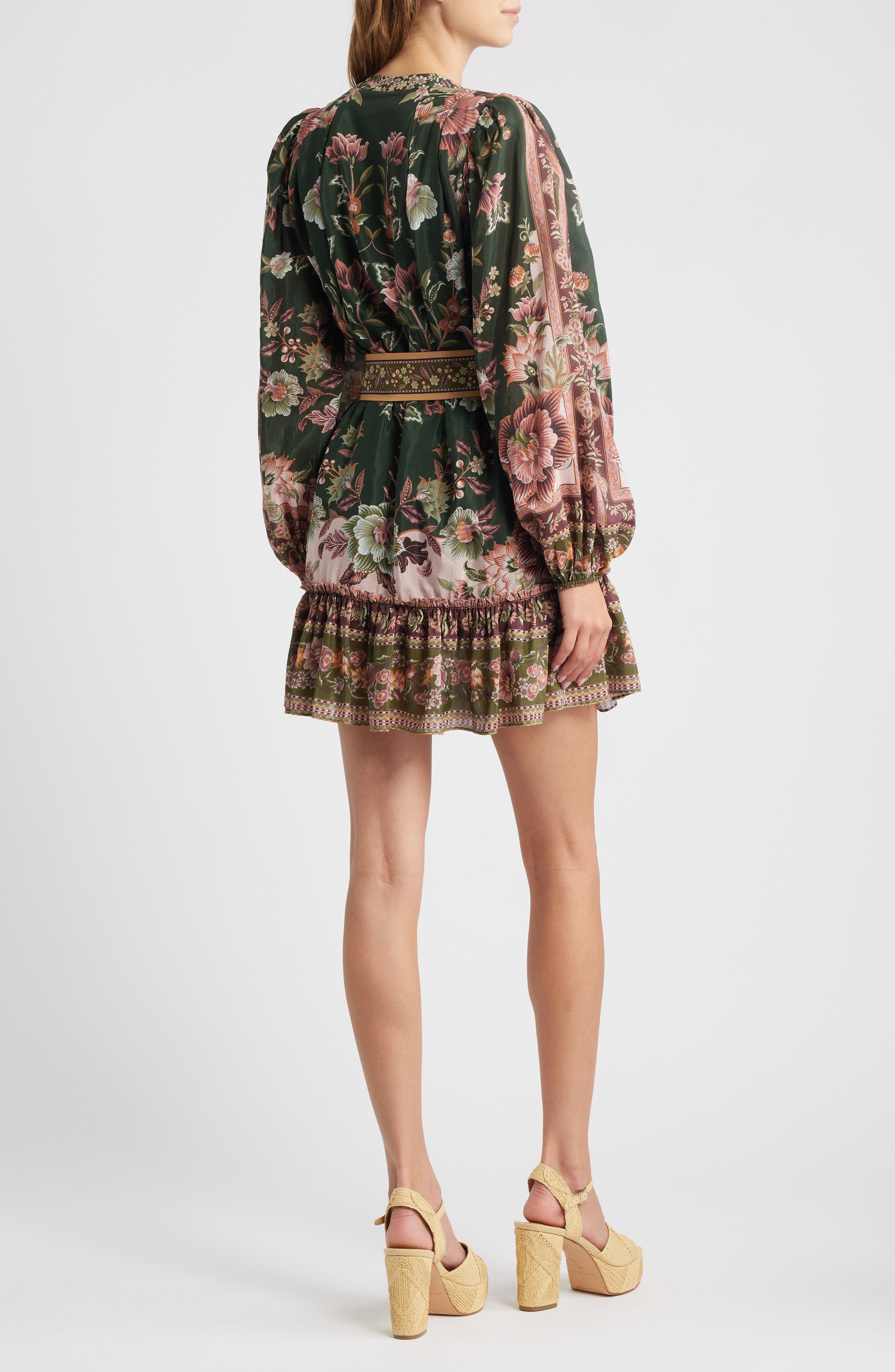 FARM Rio Flowering Garden Tree Long Sleeve Cotton Blend Minidress in Green at Nordstrom - 2