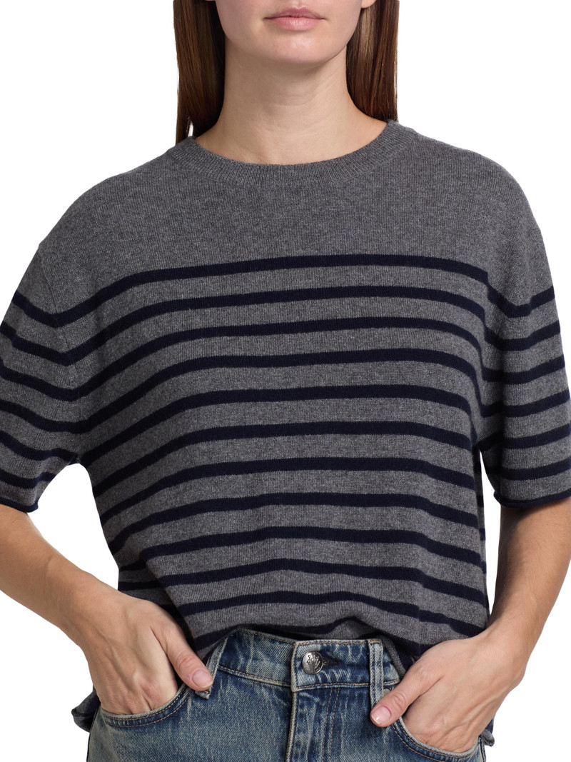 Women's Cila Striped Cashmere Relaxed-Fit T-Shirt - Graphite Navy 6