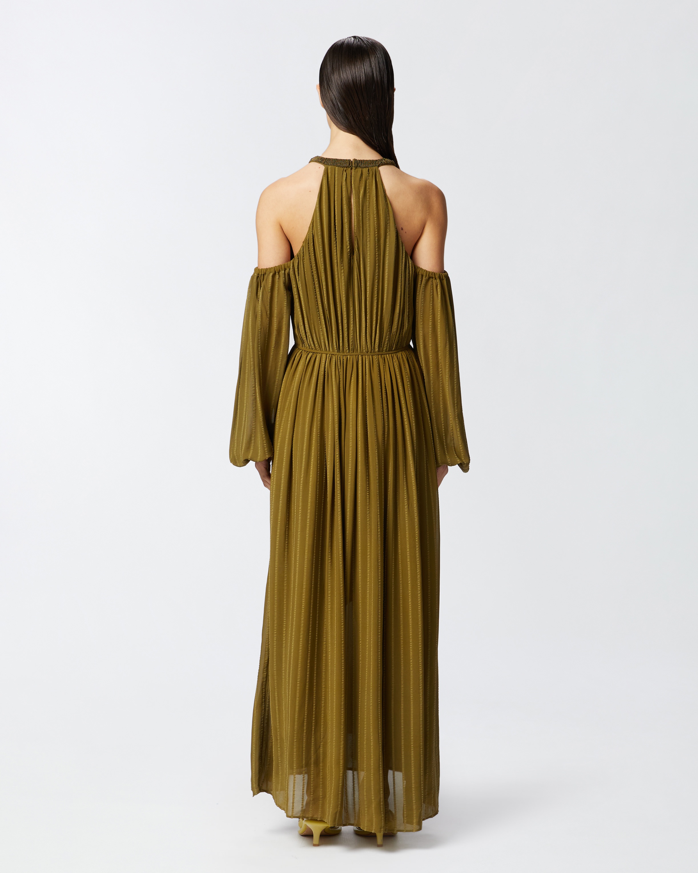 LONG OFF-THE-SHOULDER DRESS WITH BEADED EMBROIDERY - 4