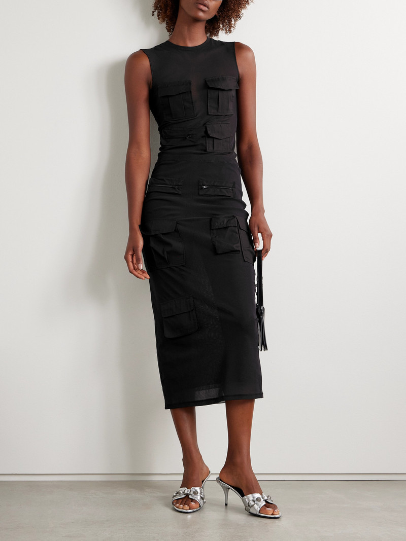 Acne Studios Cotton Poplin-trimmed Mesh Midi Skirt outlook