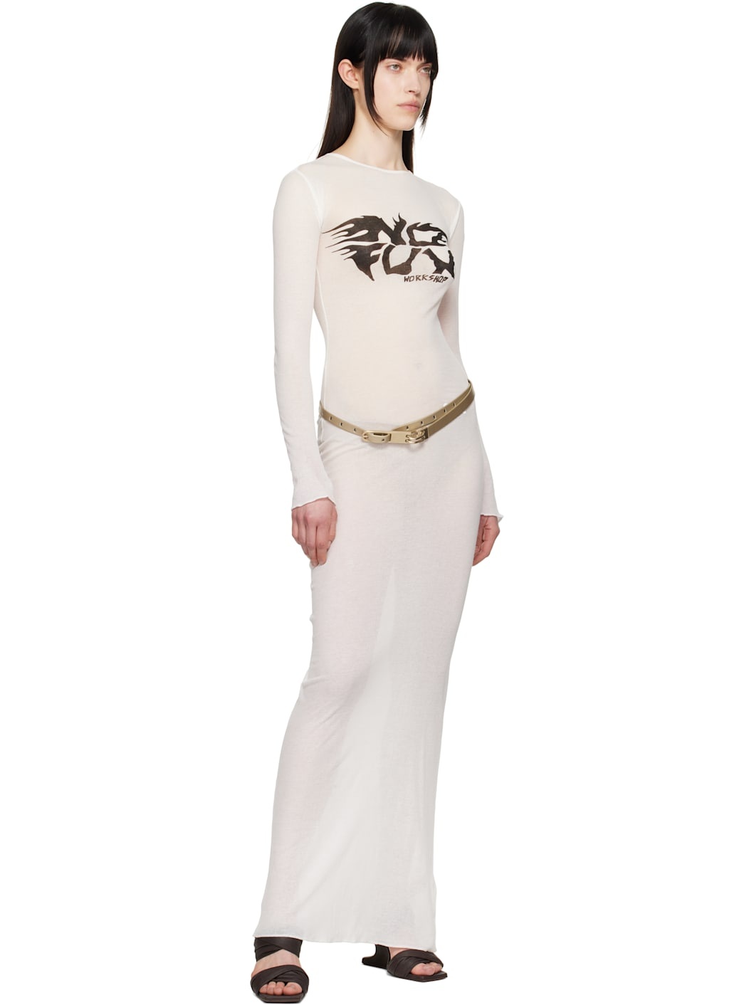 White Black Sun Fine Rib Maxi Dress - 5