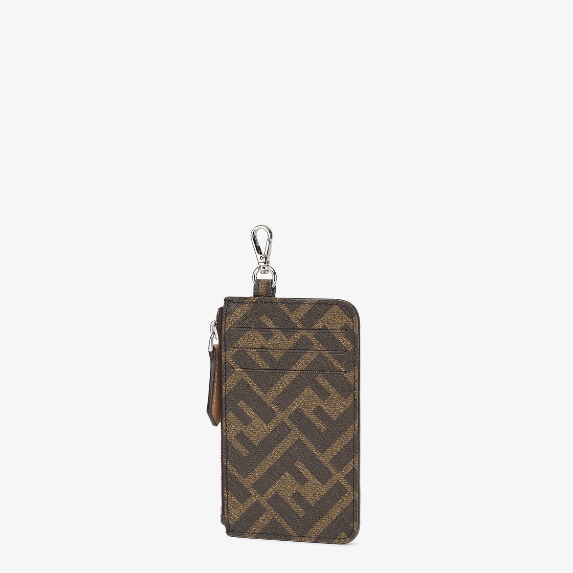 Card holder with clip and purse. Made of textured fabric with FF motif in brown and tobacco. Embelli - 2