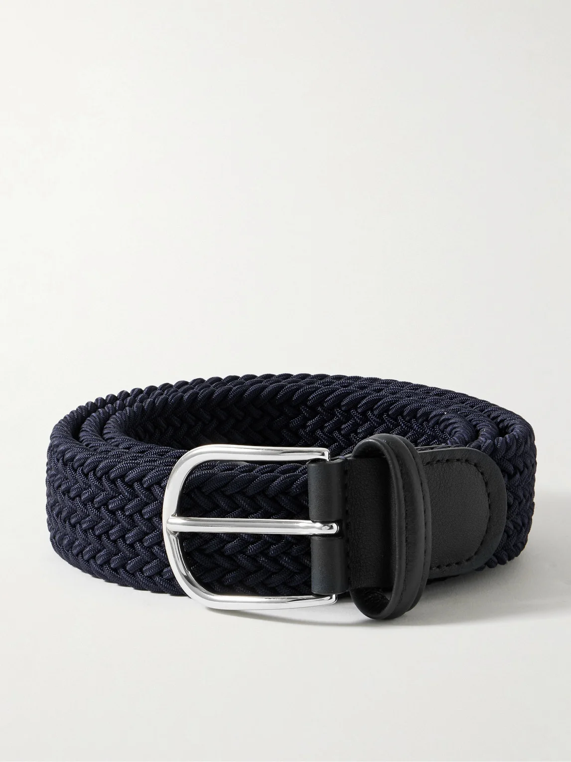 3.5cm Leather-Trimmed Woven Elastic Belt - 1