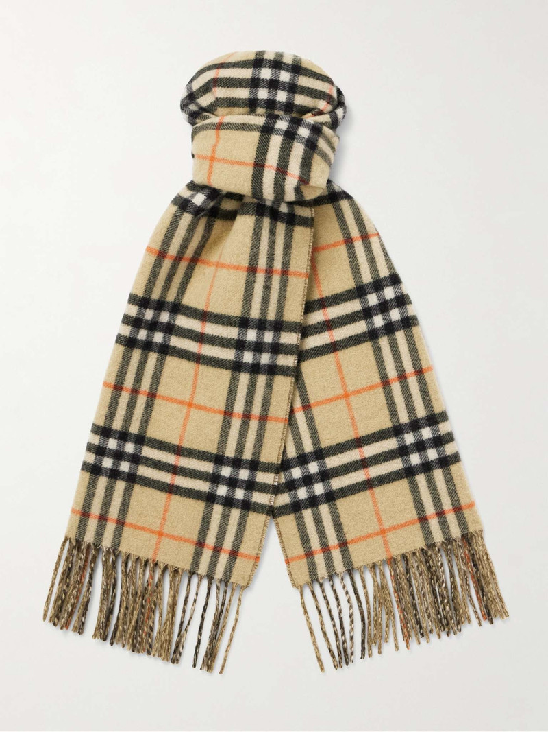 Reversible Fringed Checked Cashmere Scarf 1