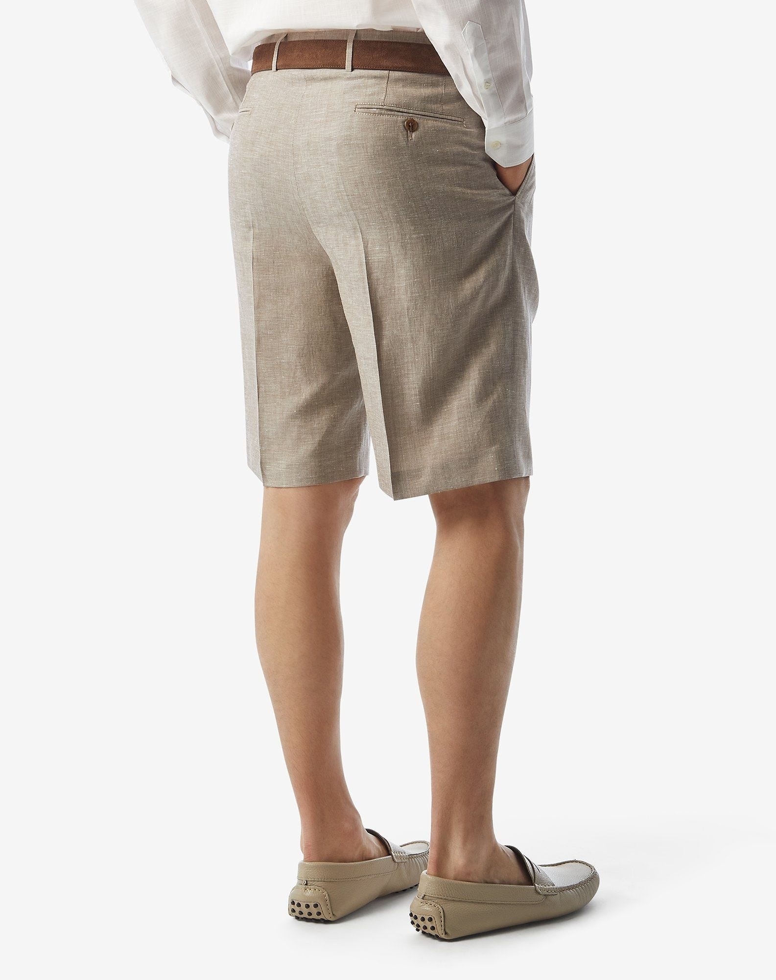 Brown wool and linen Bermuda shorts - 4