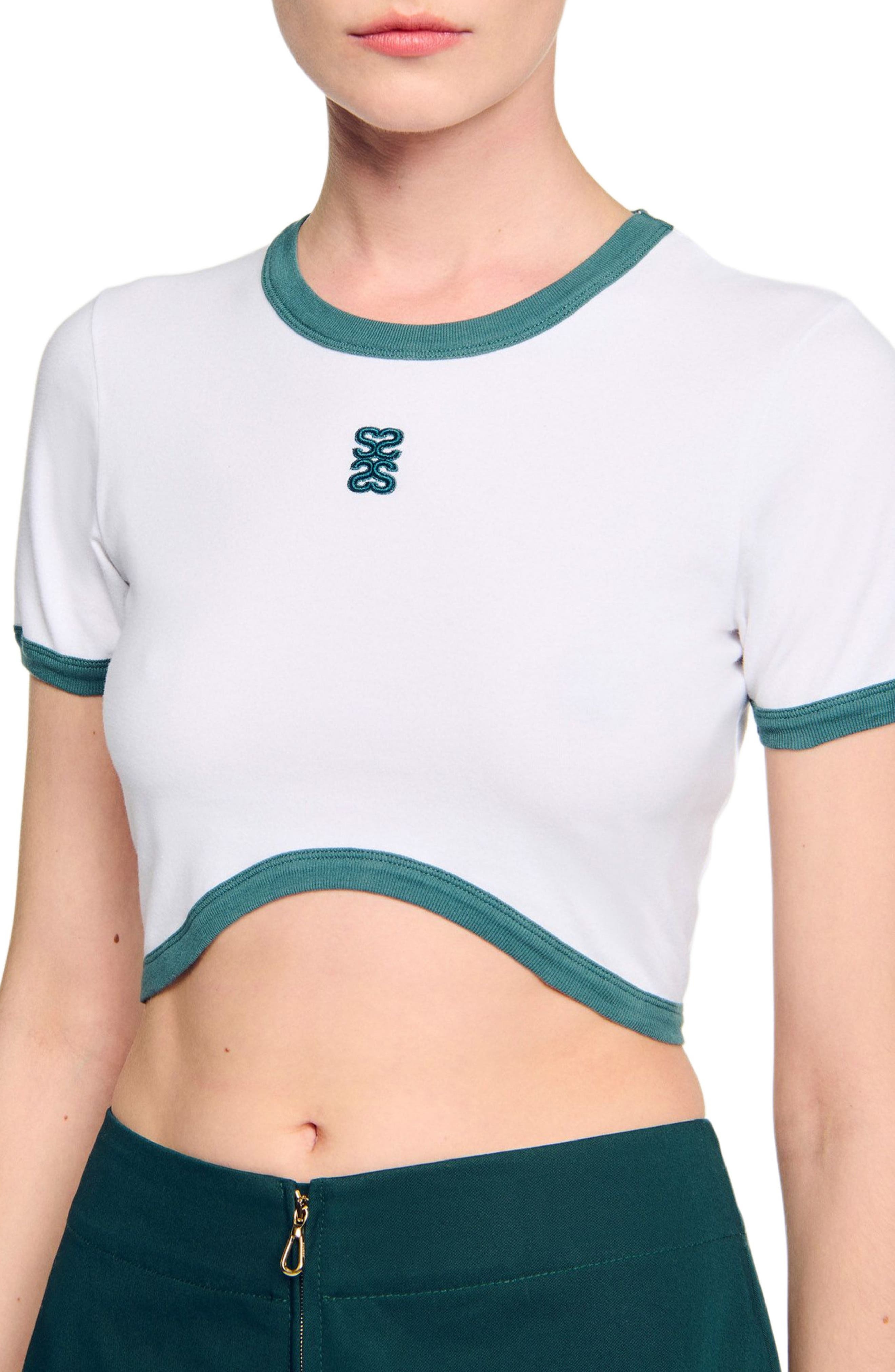 SANDRO Two-tone cropped T-shirt in White at Nordstrom - 4