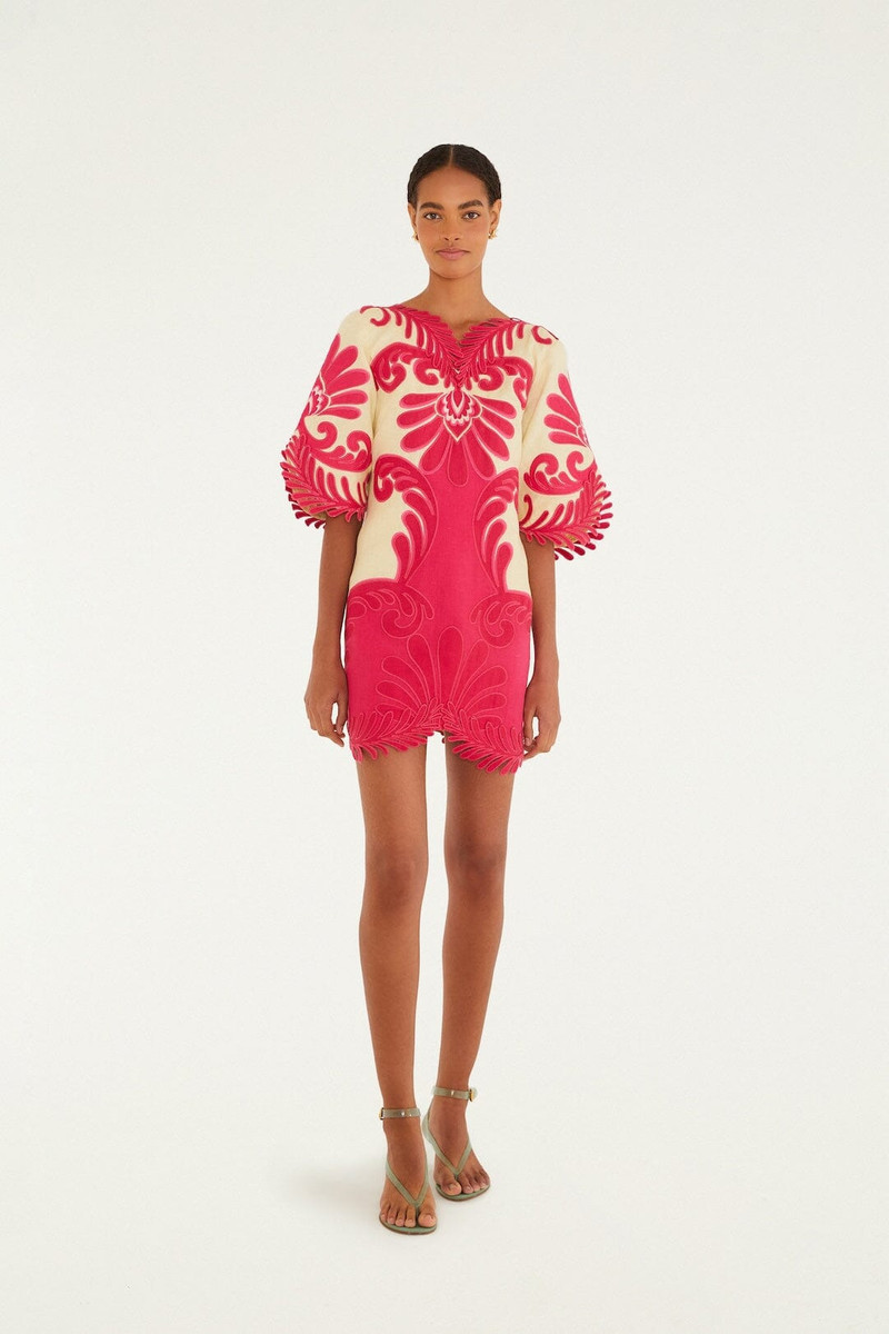 Pink Spring Arabesc Embroidered Euroflax Premium Linen Mini Dress 3