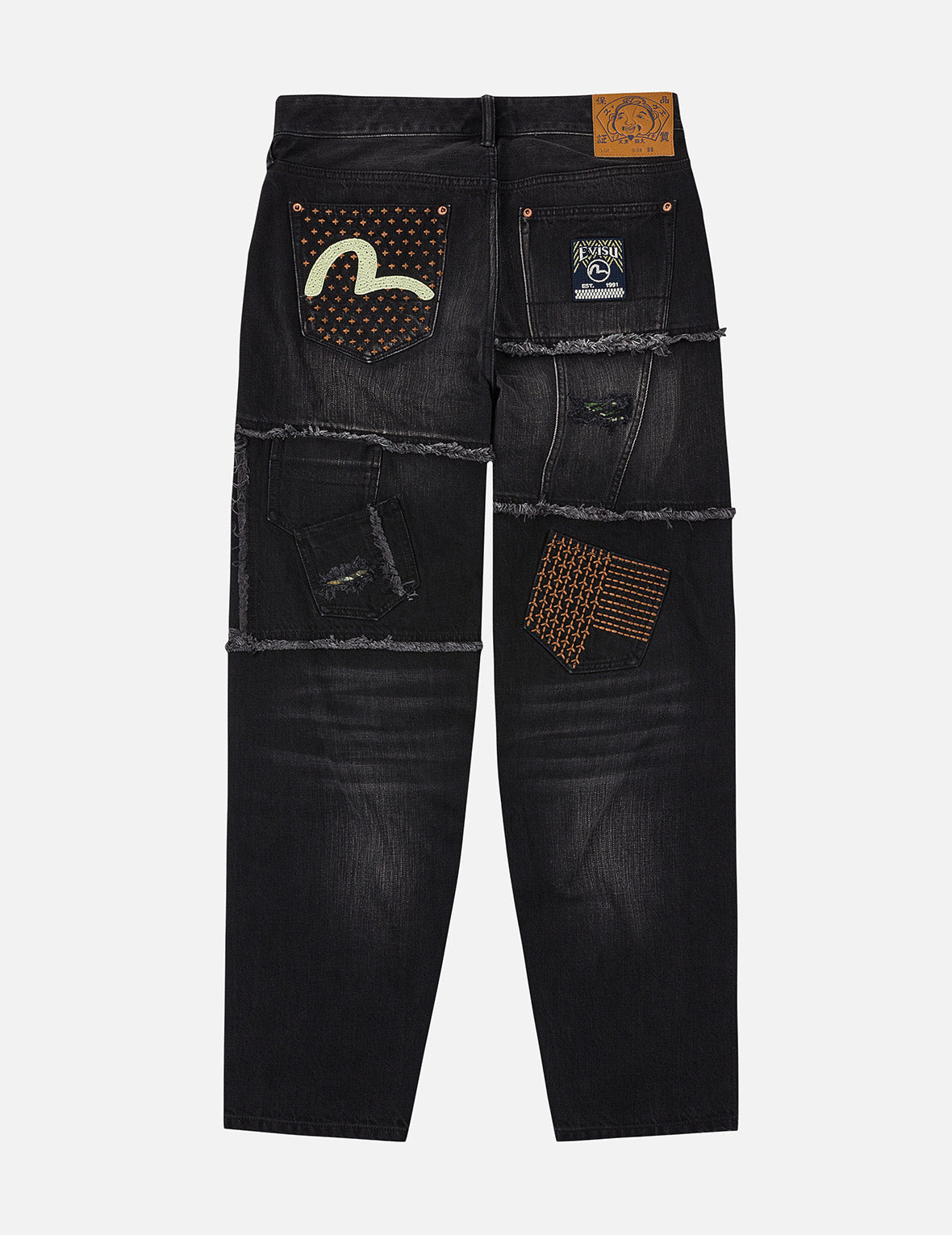 Washed Deconstructed Sashiko Relax Straight Fit Jeans #2030 - 3