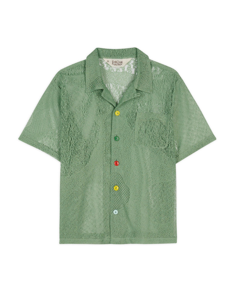 Engineered Mesh Short Sleeve Button Up - Green 1