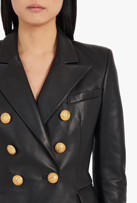 Black double-breasted leather blazer - 6
