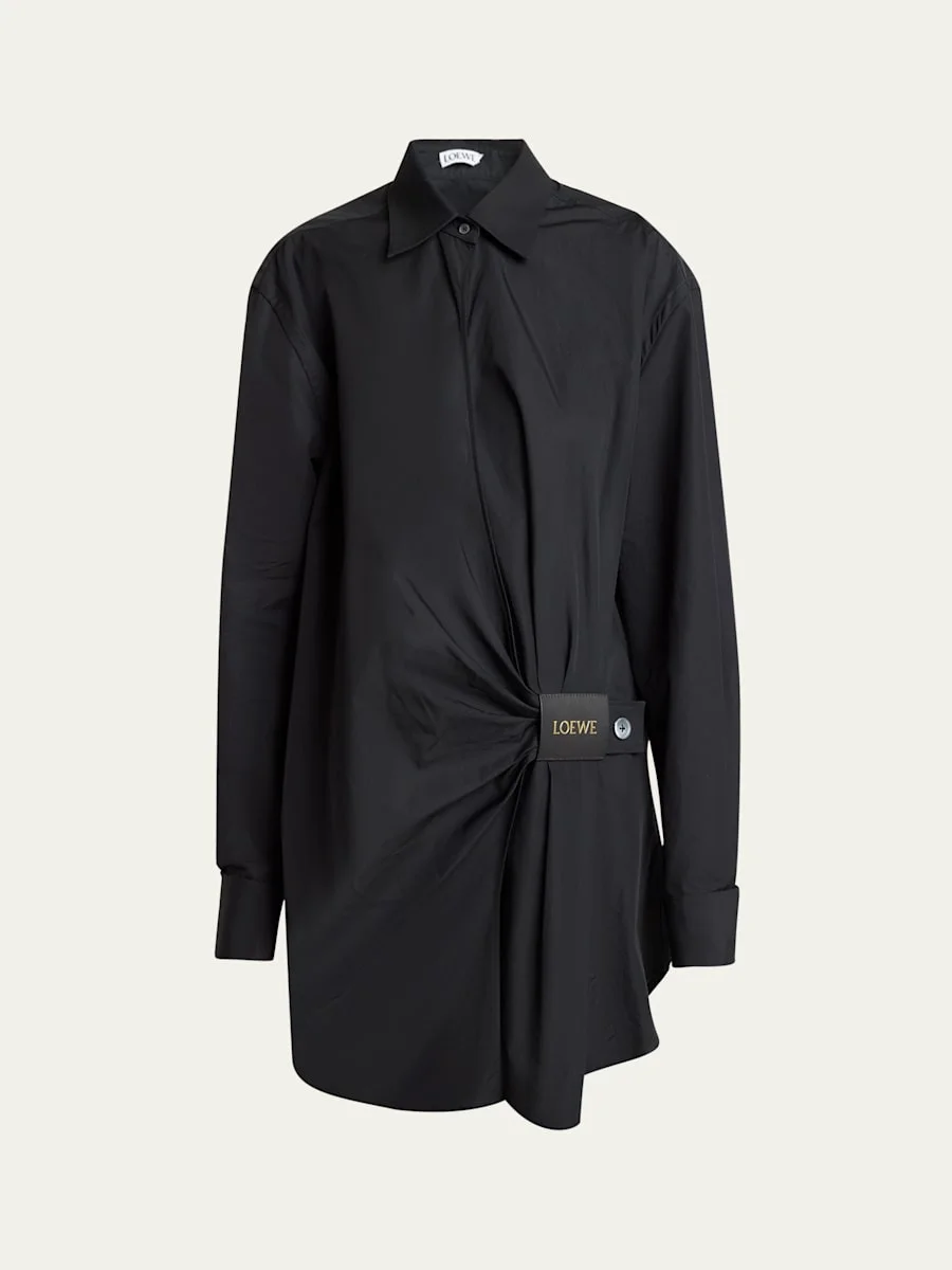 Draped Poplin Mini Shirtdress - 1