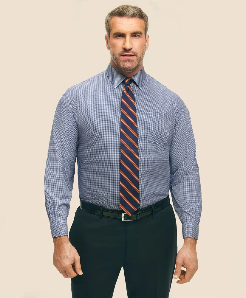 Big & Tall Stretch Supima® Cotton Non-Iron Pinpoint Oxford Ainsley Collar, Gingham Dress Shirt - 1