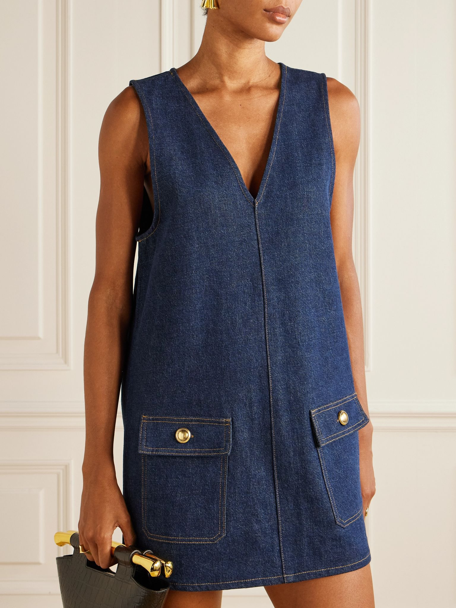 The Pinafore paneled denim mini dress Dark denim - 3
