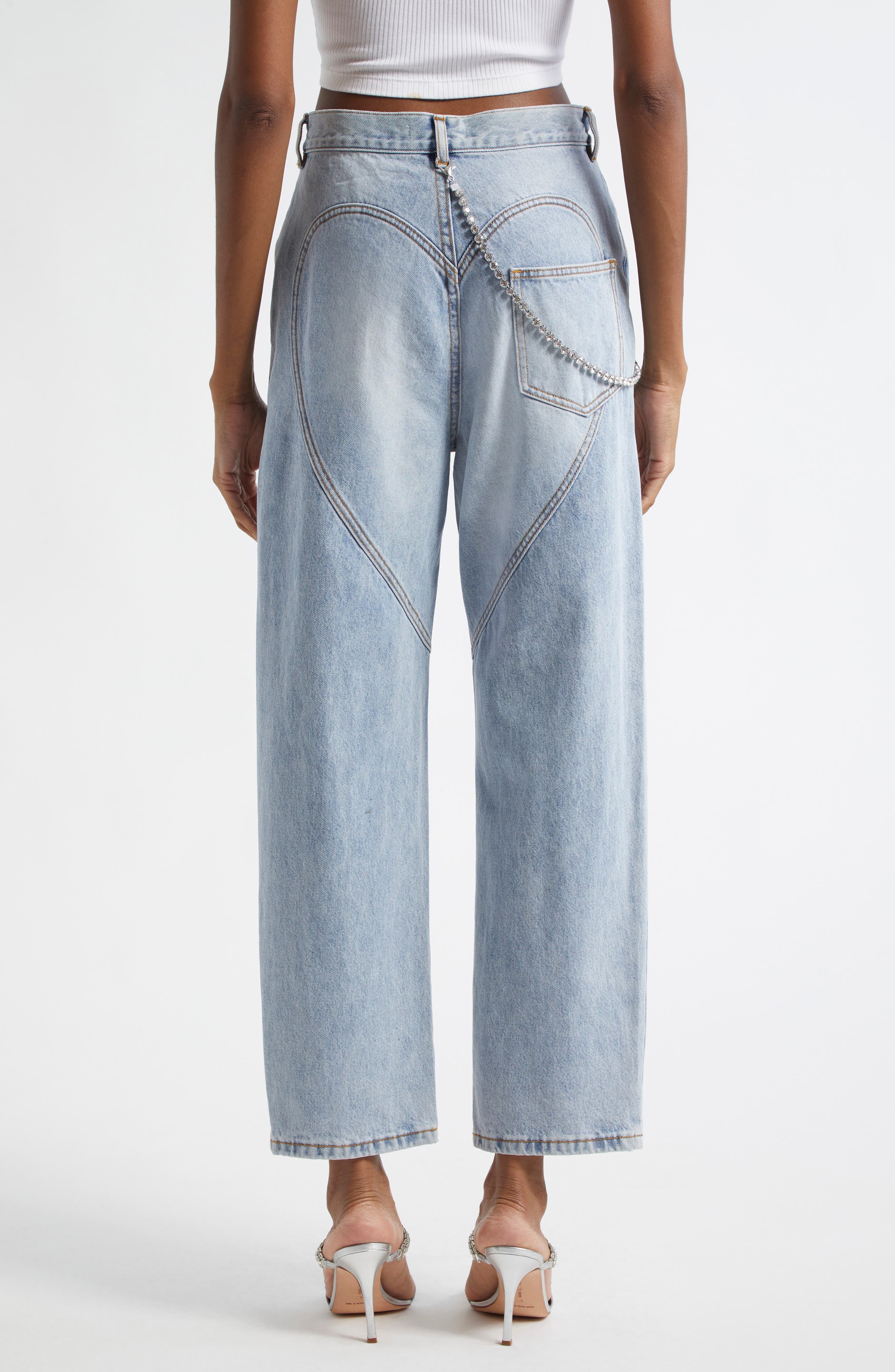 Area Slit Straight Leg Jeans with Crystal Chain in Light Blue at Nordstrom - 2