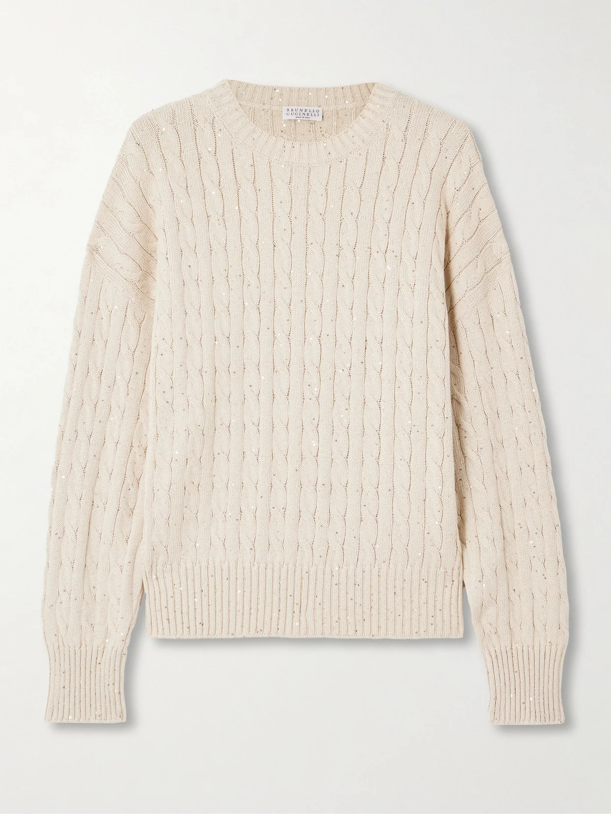 Sequin-embellished Cable-knit Cotton-blend Sweater - 1