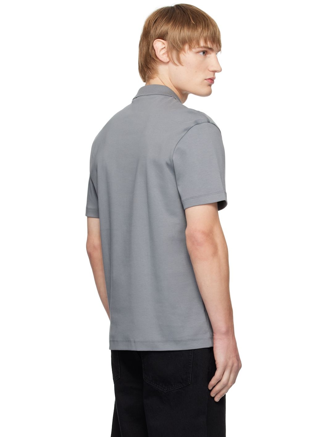 Gray Interlock-Cotton Polo - 3