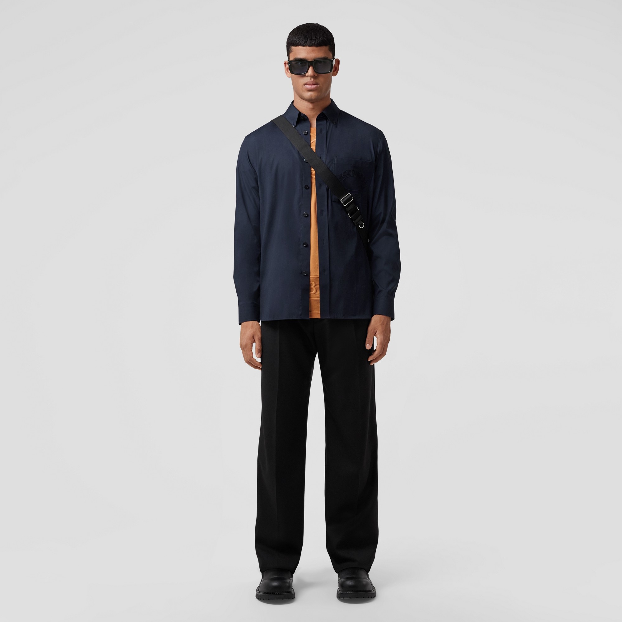 Embroidered Oak Leaf Crest Stretch Cotton Shirt - 4