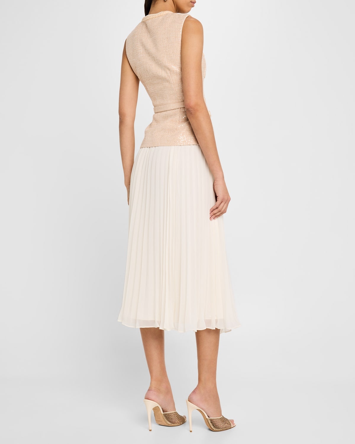 Self-Portrait スパンコール SEQUIN BOUCLE CHIFFON MIDI DRESS Cream Sequin Boucle Tailored Midi Dress – self-portrait-US