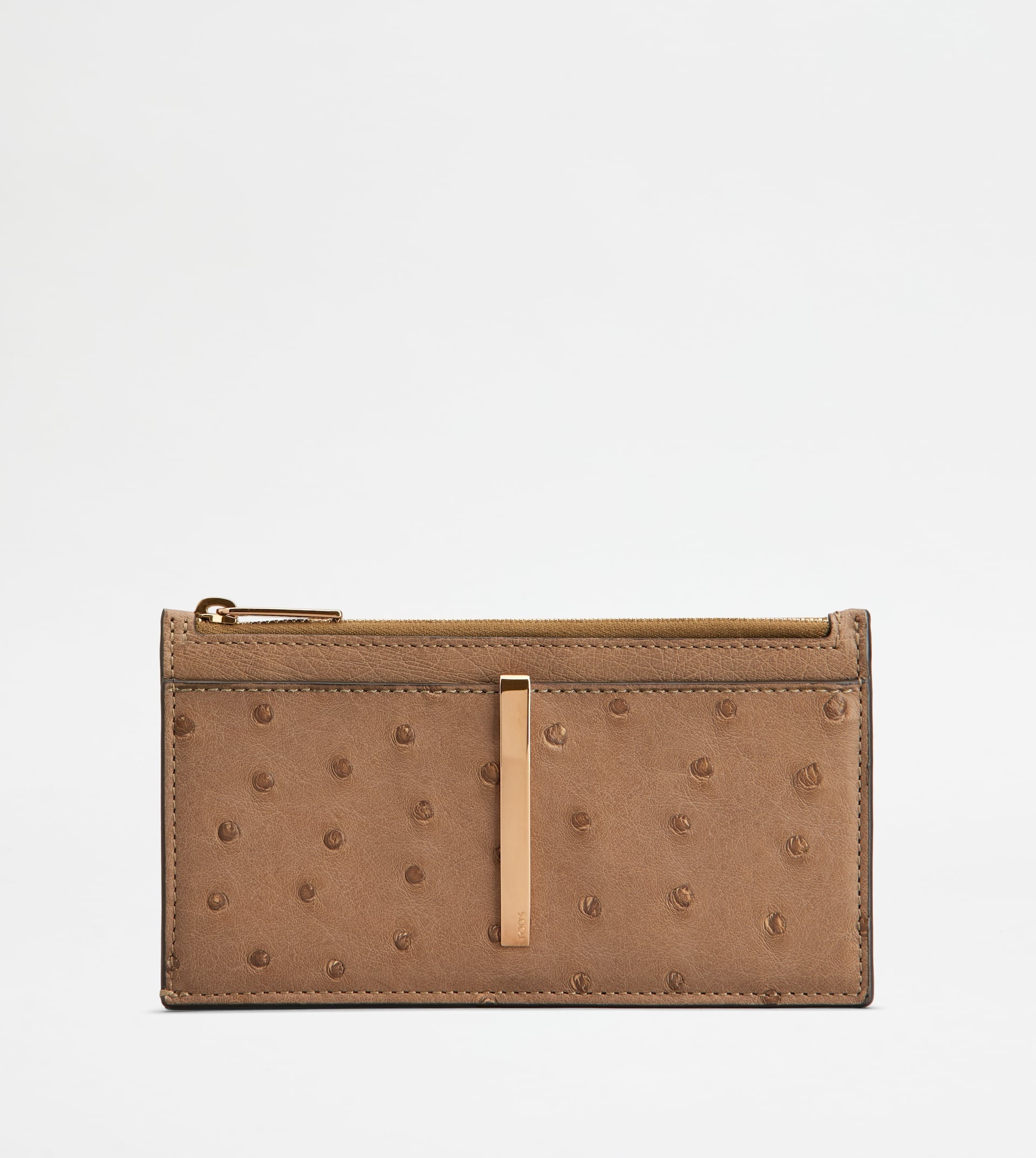 CARD HOLDER IN OSTRICH - BEIGE - 1
