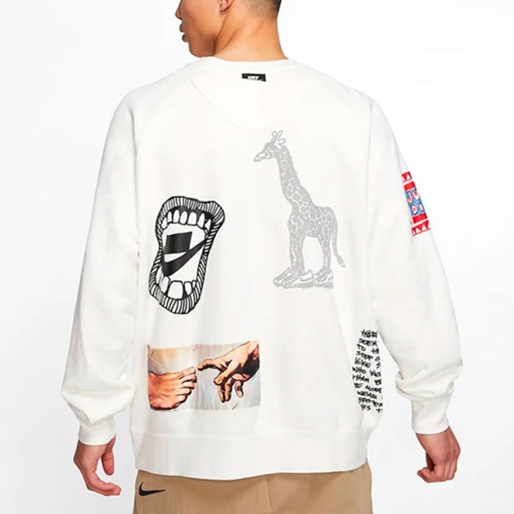 Nike Sportswear Graffiti Printing Round Neck Pullover White CJ5055-133 - 2