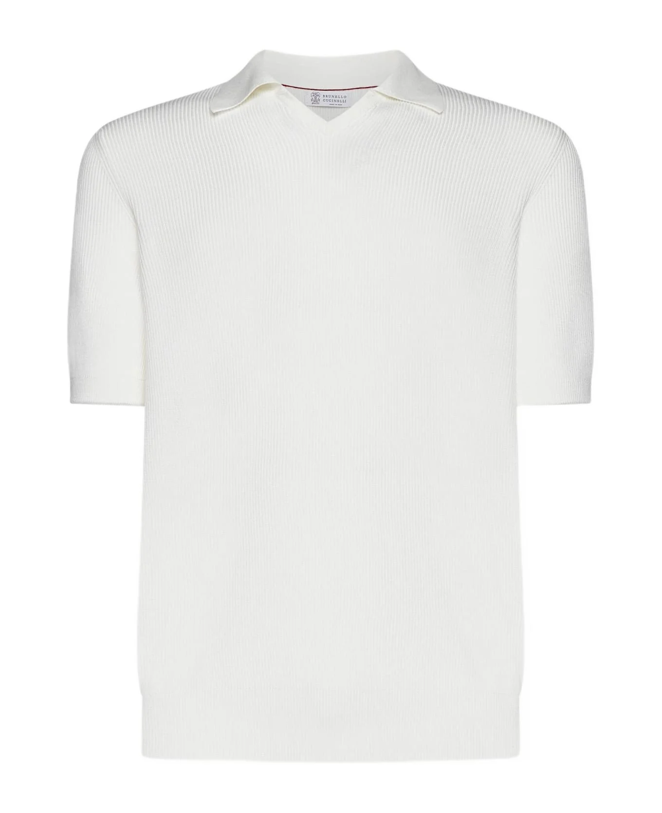 White Cotton Knit Polo Shirt - 1