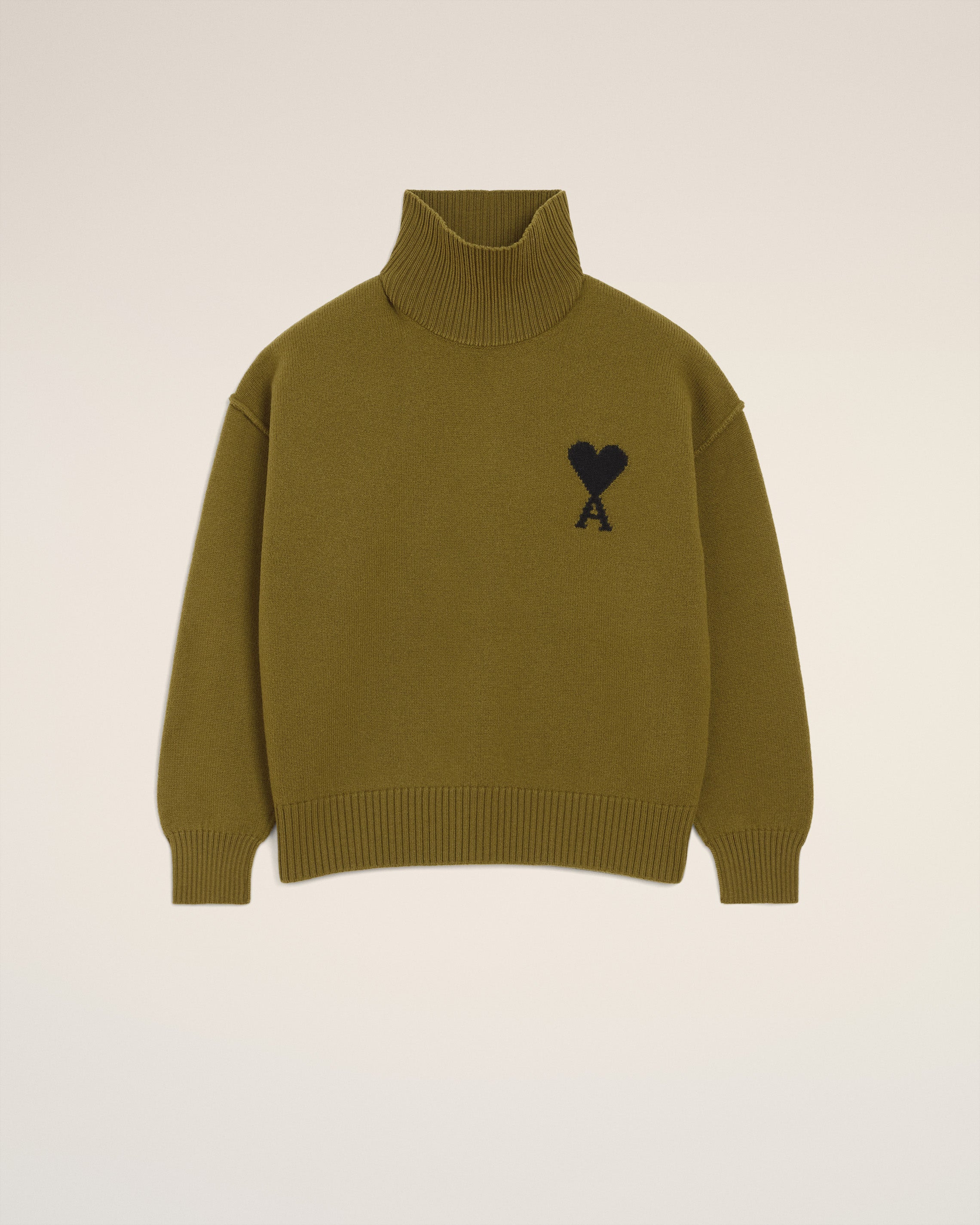 KHAKI WOOL AMI DE COEUR FUNNEL NECK SWEATER - 6