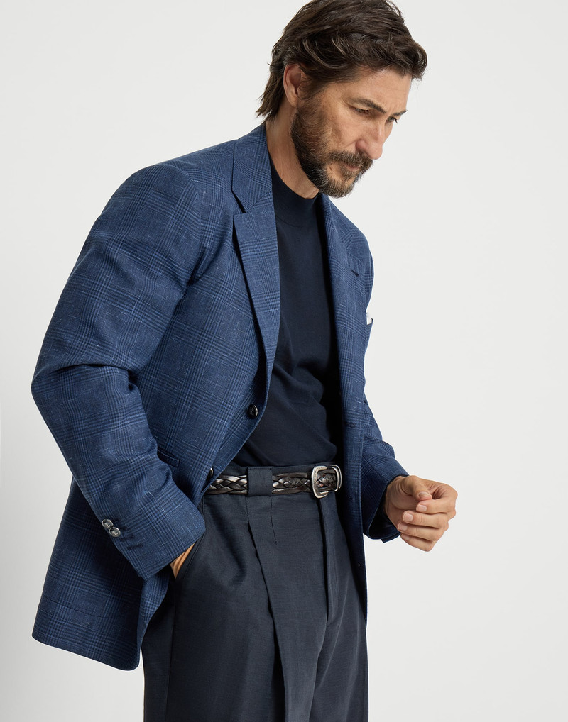Wool, silk and linen Prince of Wales deconstructed blazer with patch pockets and metal buttons 5