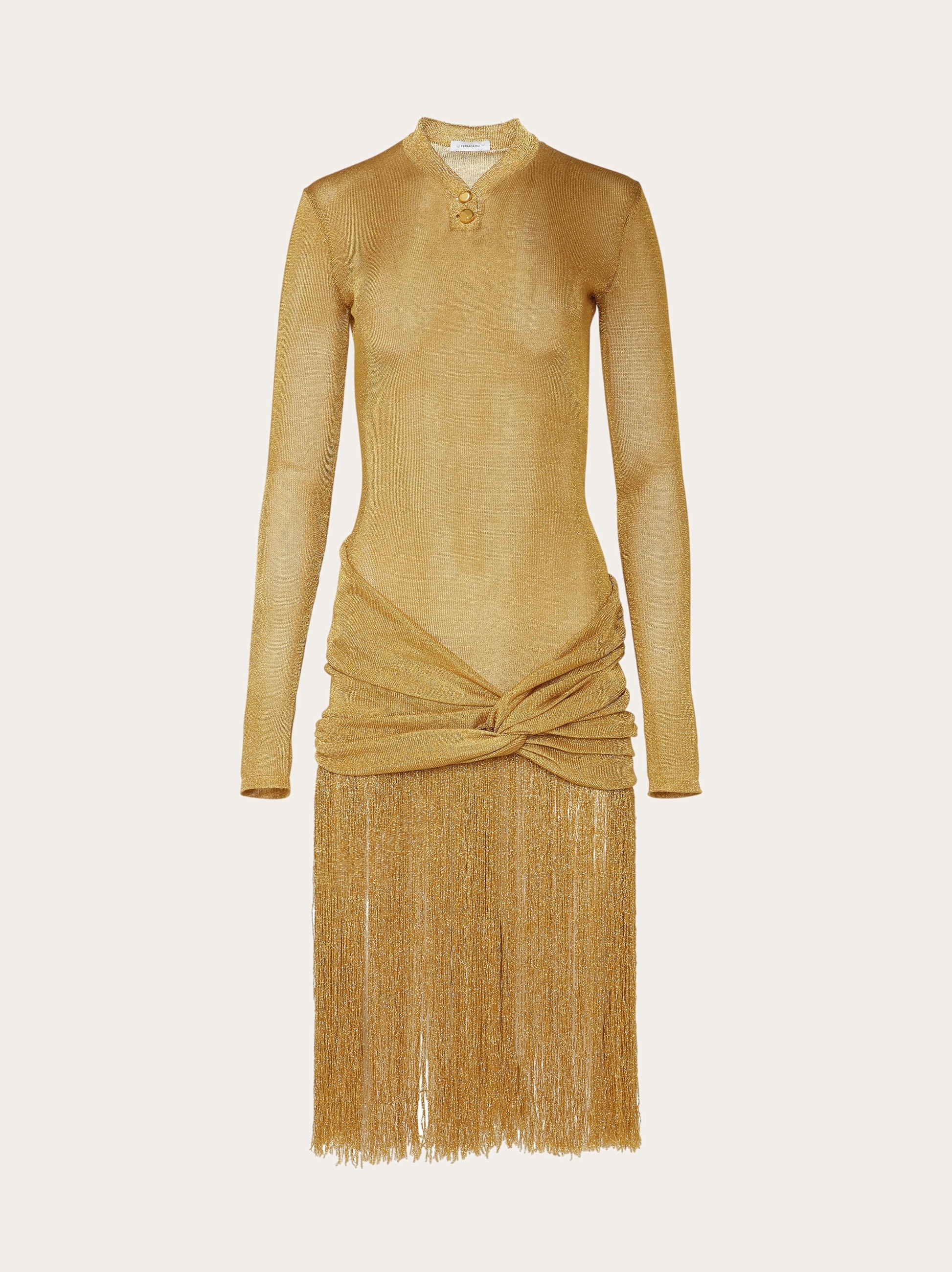 Midi lurex dress with fringed skirt - 1