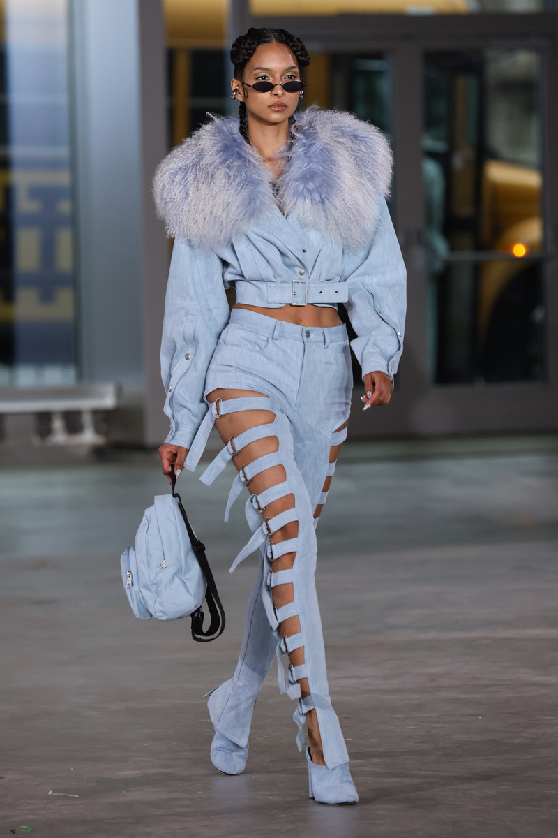 Washed Denim Biker Jacket With Shearling Collar 2