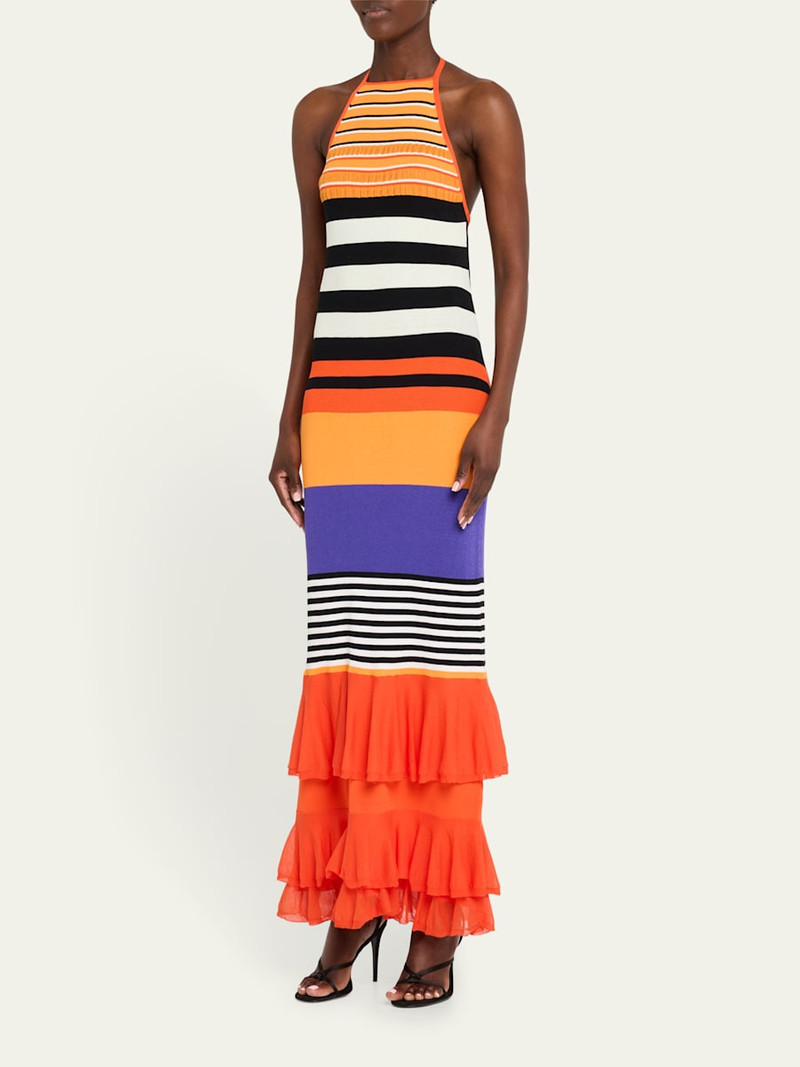 Striped Halter Neck Ruffle Dress 4
