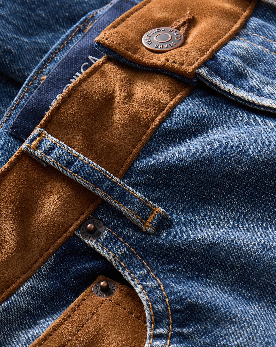 DYLAN SUEDE-PATCHWORK STRAIGHT-LEG JEAN - 6