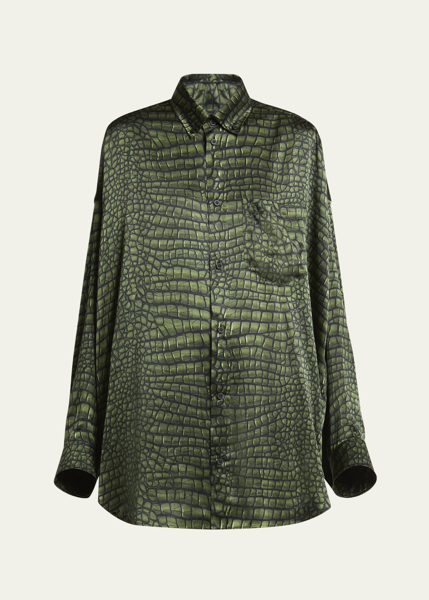 Crocodile Print Satin Button Down Cocoon Blouse - 1