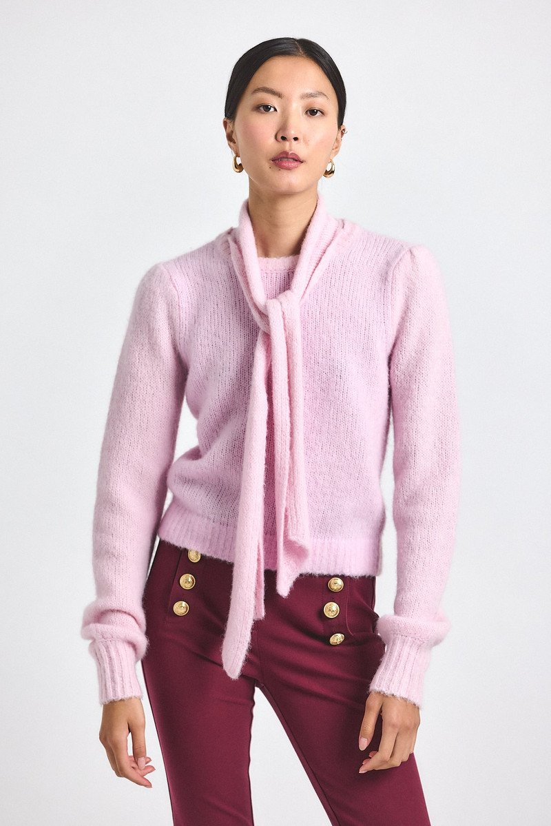 LEILANI PLUSH KNIT TIE NECK SWEATER 1