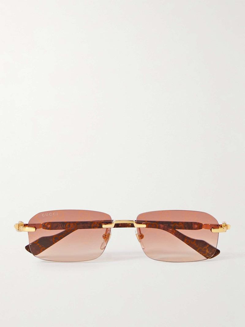 Rimless Rectangular-Frame Gold-Tone and Tortoiseshell Acetate Sunglasses - 1