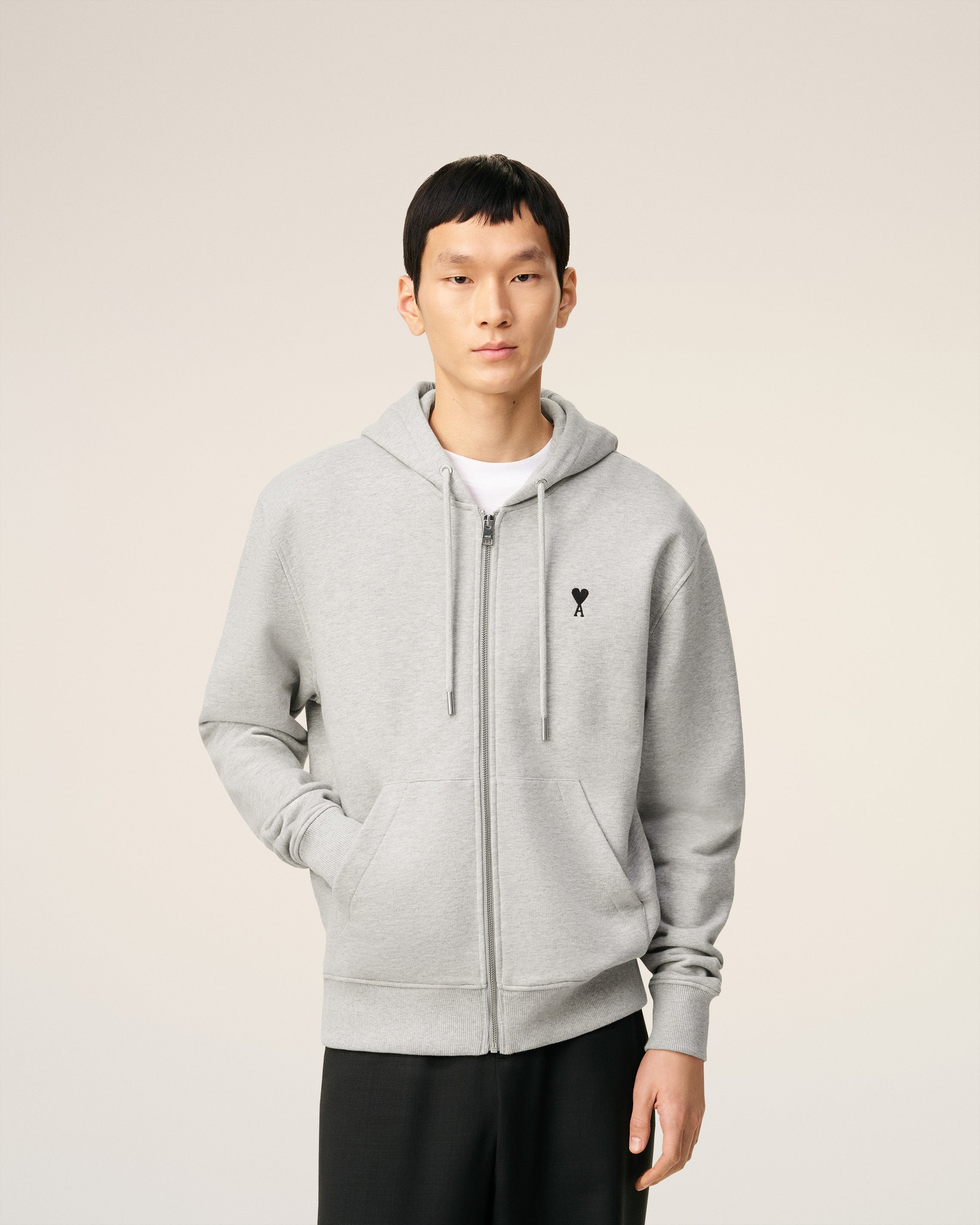 GREY COTTON ZIPPED AMI DE COEUR HOODIE - 3