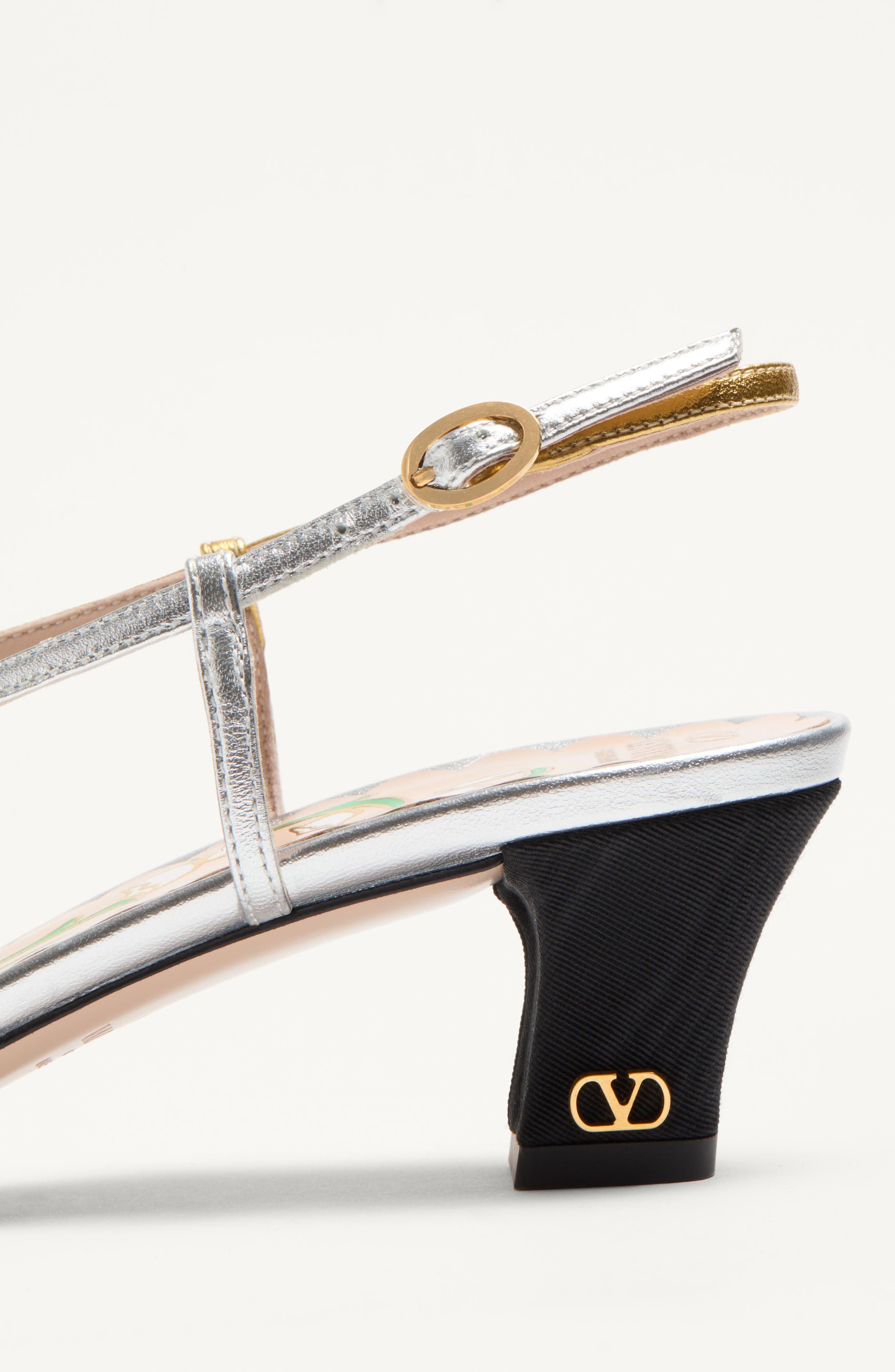 Valentino Garavani Bowow Slingback Pump in Black/Silver at Nordstrom - 7