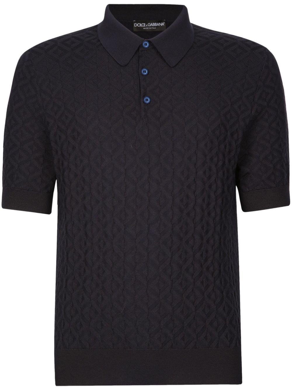 geometric-pattern knit polo shirt - 1