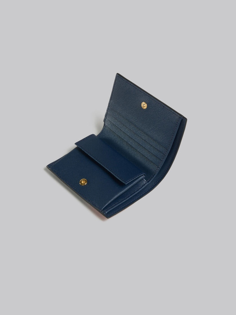 Marni ORANGE CREAM AND DEEP BLUE SAFFIANO LEATHER BI-FOLD WALLET outlook