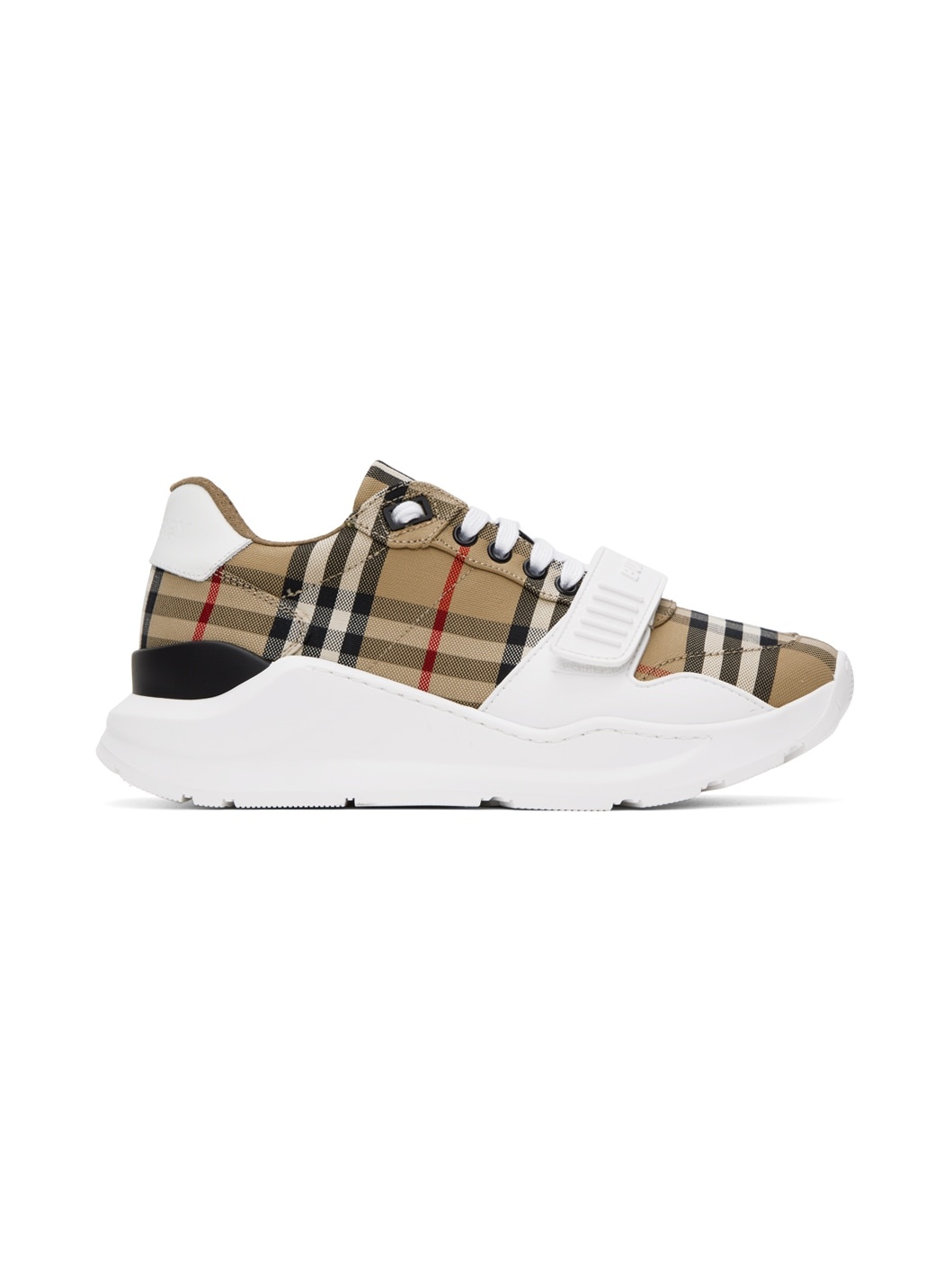 Beige & White Check Sneakers - 1