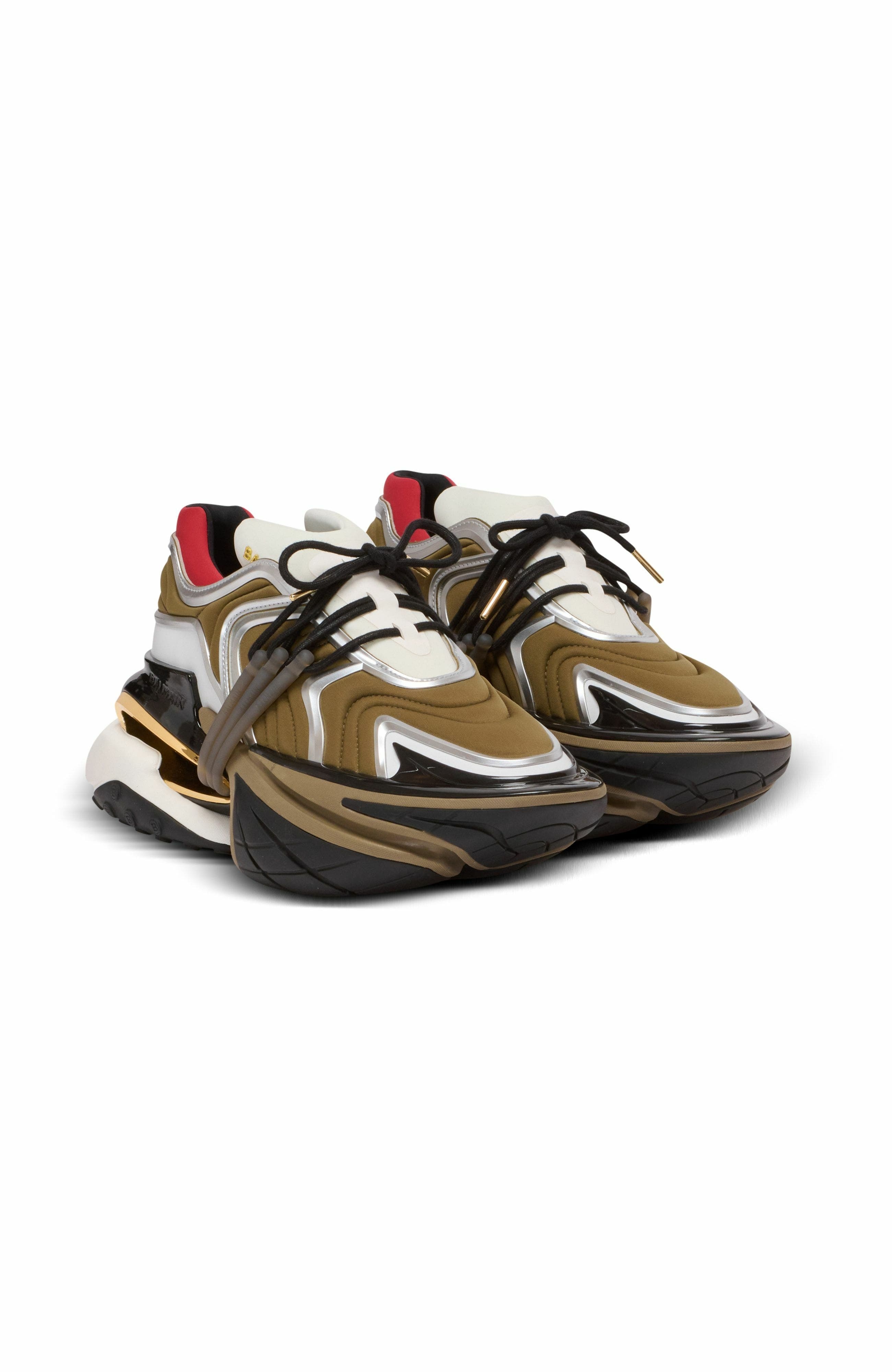 Balmain Unicorn Wave trainers in neoprene and calfskin in Khaki at Nordstrom - 1