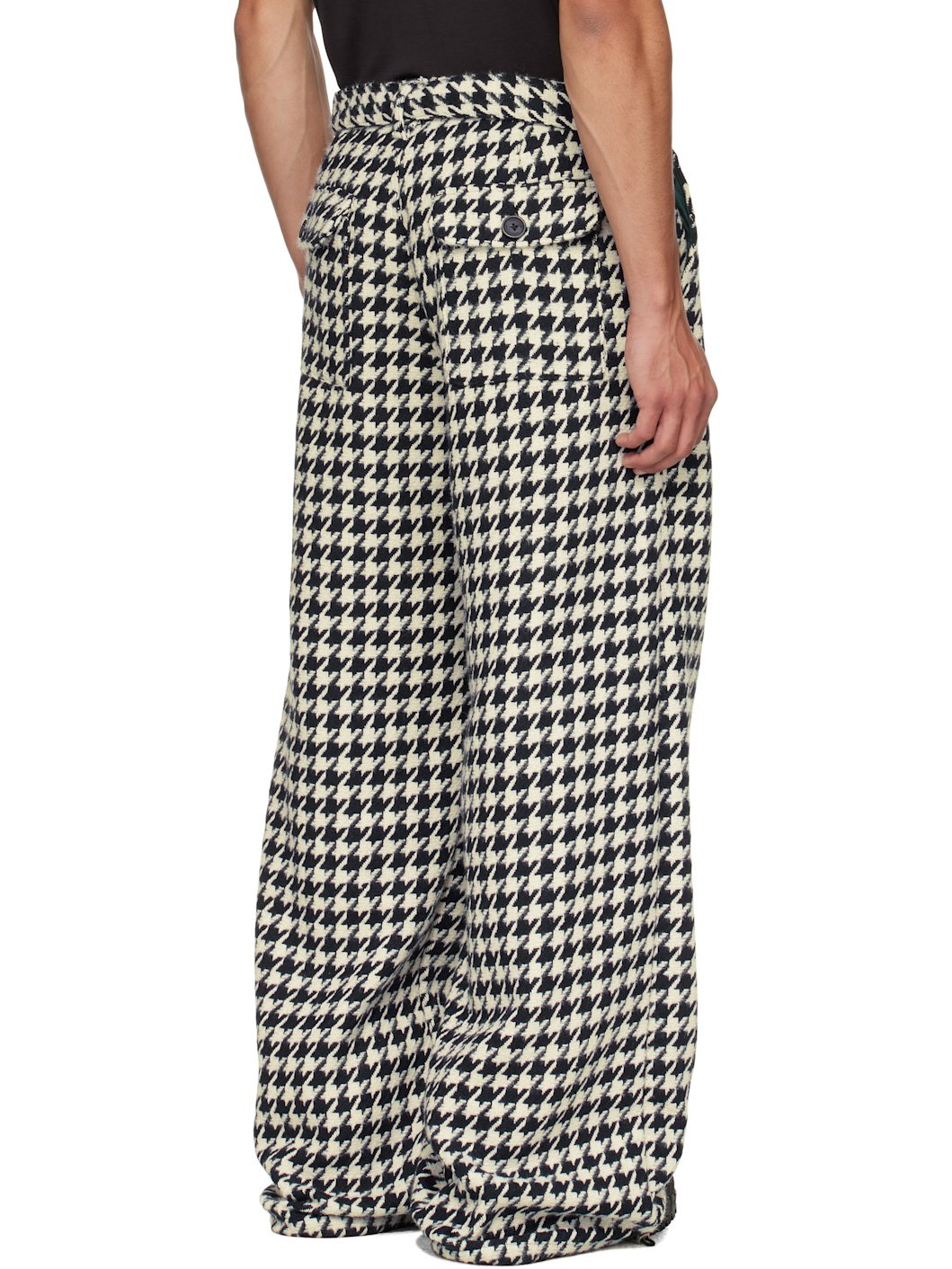 Navy & White Houndstooth Patch Pocket Belted Trousers - 3