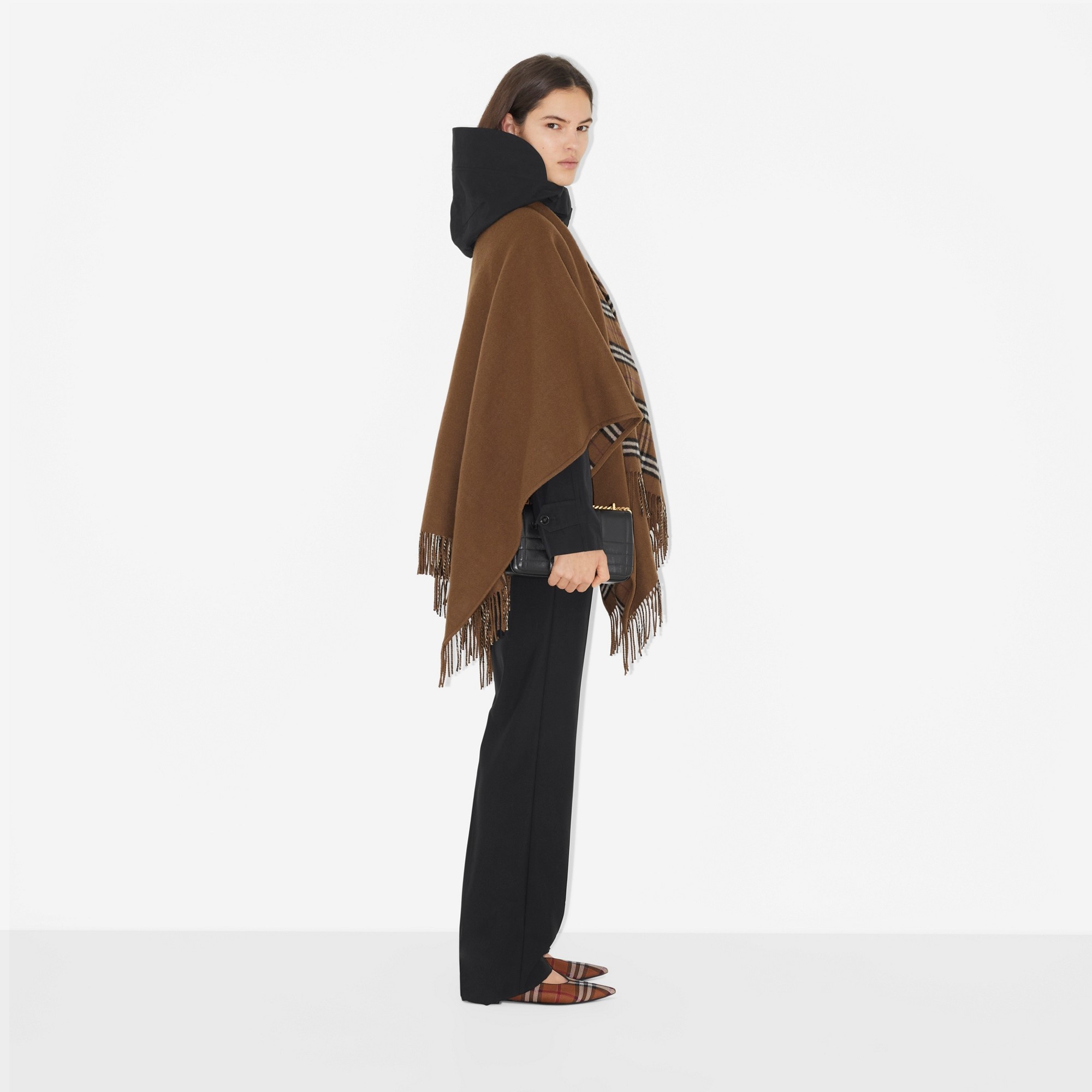Reversible Check Wool Cape - 3