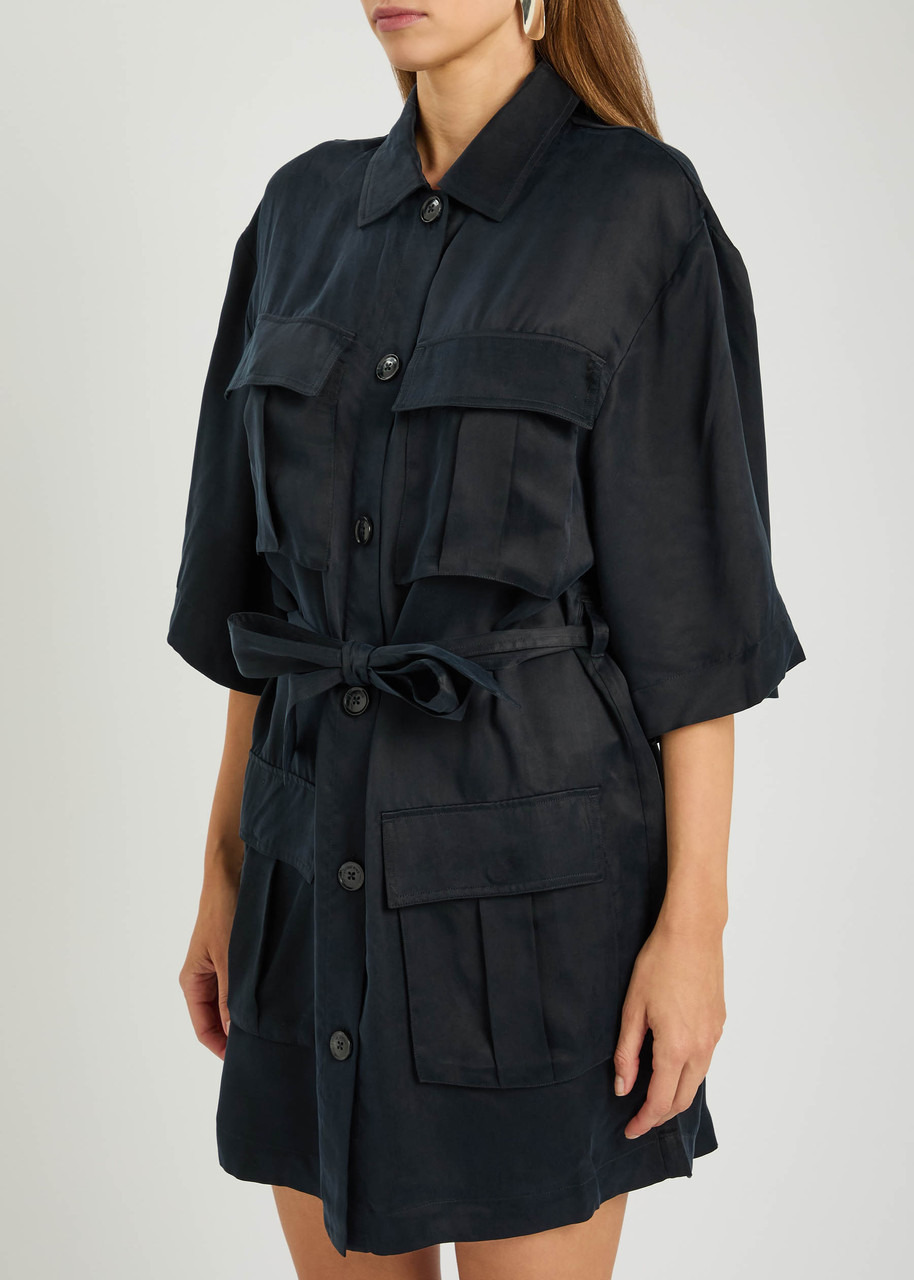 Anine Bing Geri Belted Woven Mini Shirt Dress - 2