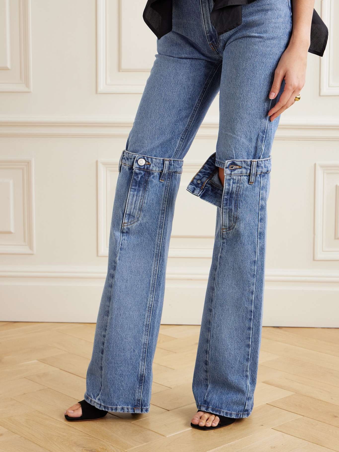 Paneled mid-rise straight-leg jeans - 7