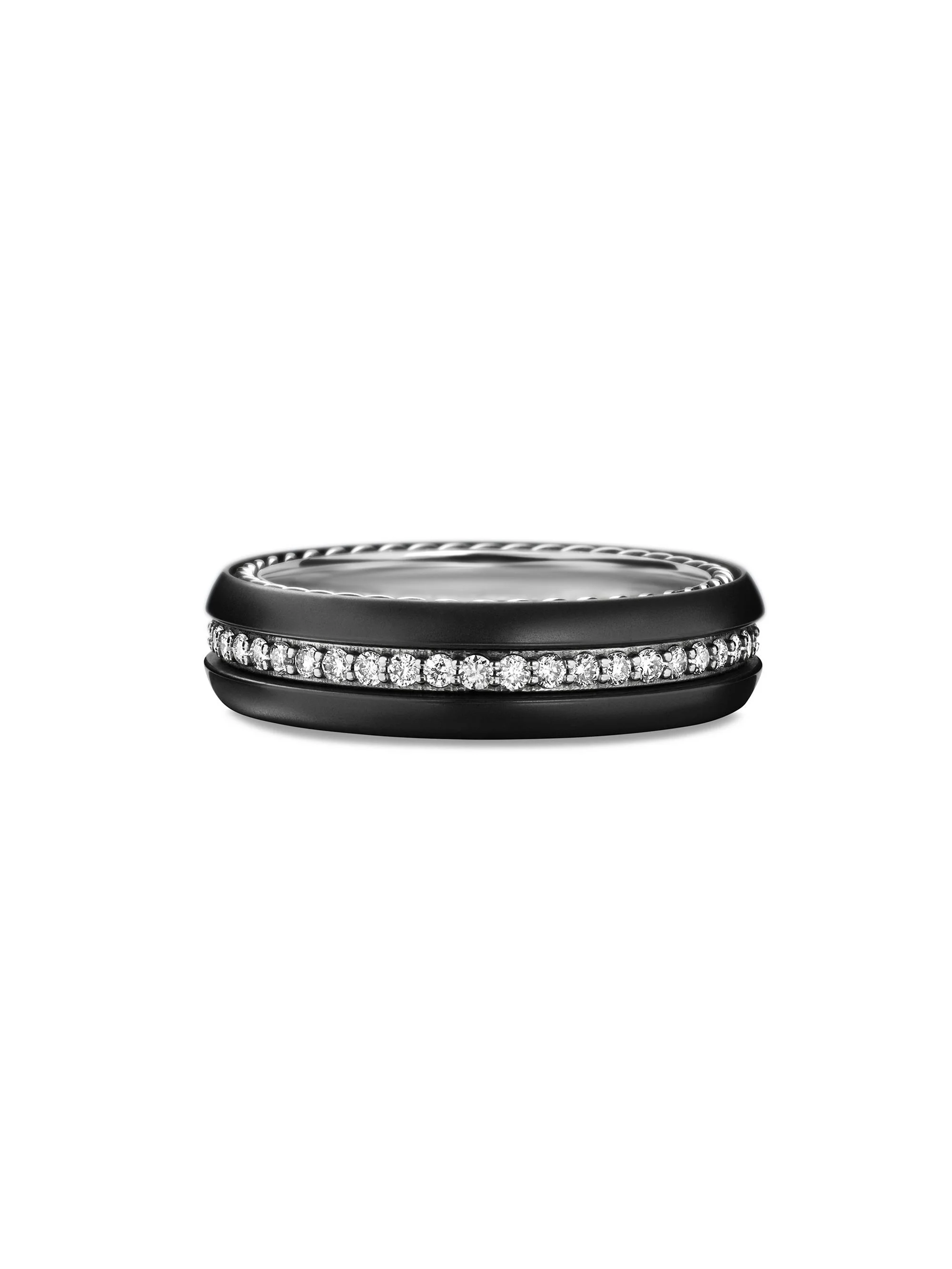 Men's Streamline Band Ring in Black Titanium - Diamond - 1
