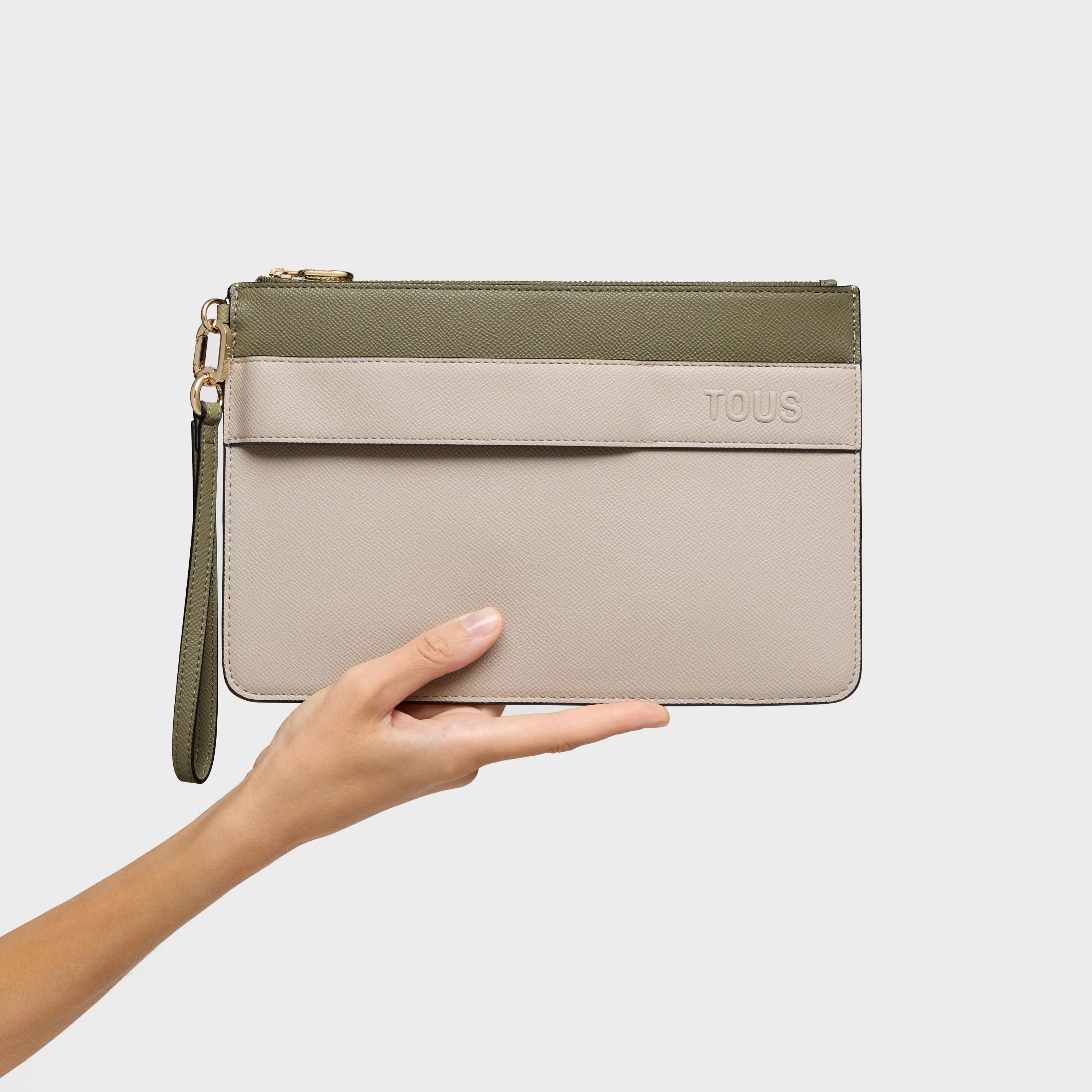 Taupe and olive green Clutch bag TOUS Audree Saffiano - 1