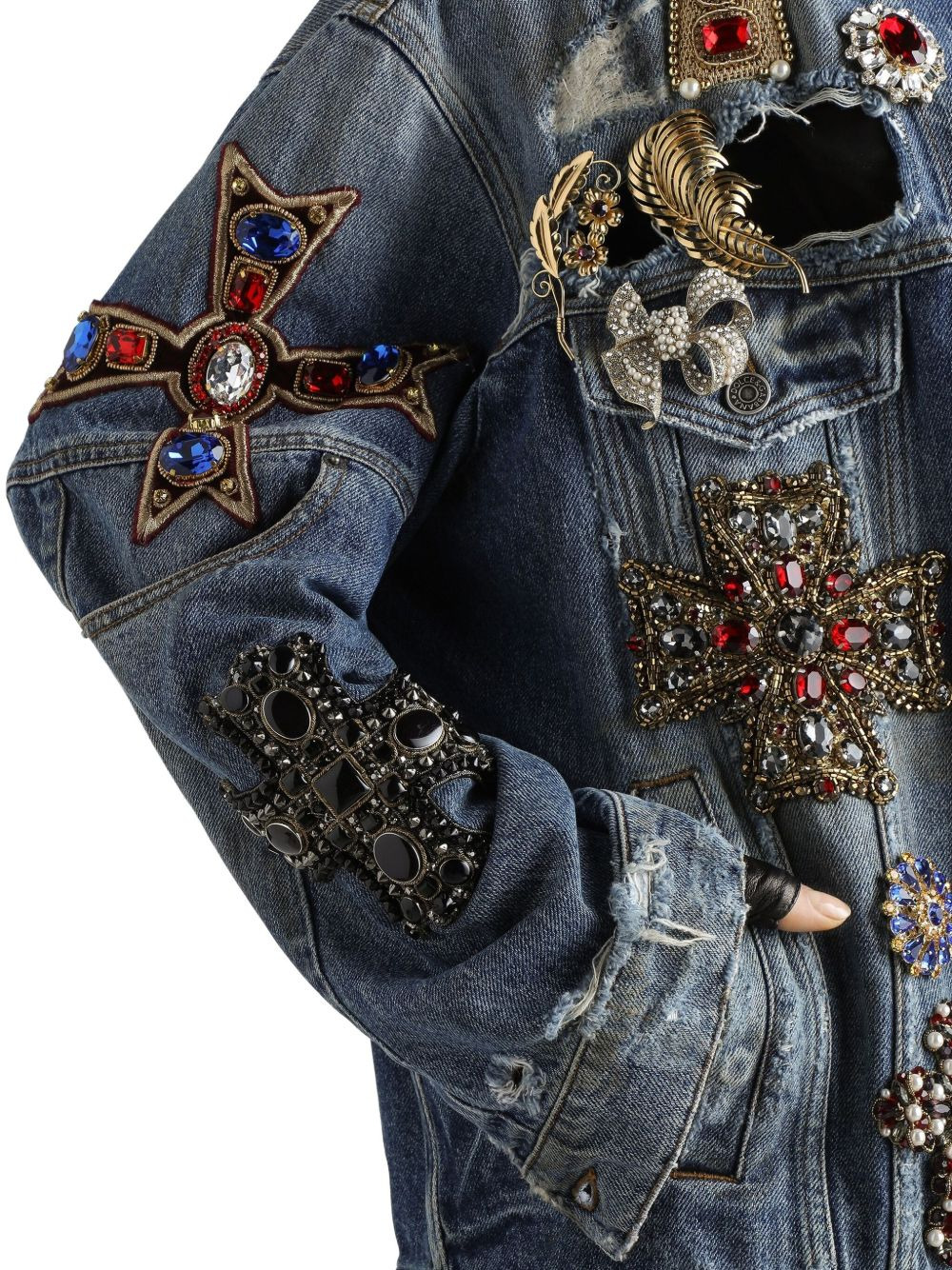 embellished denim jacket - 5