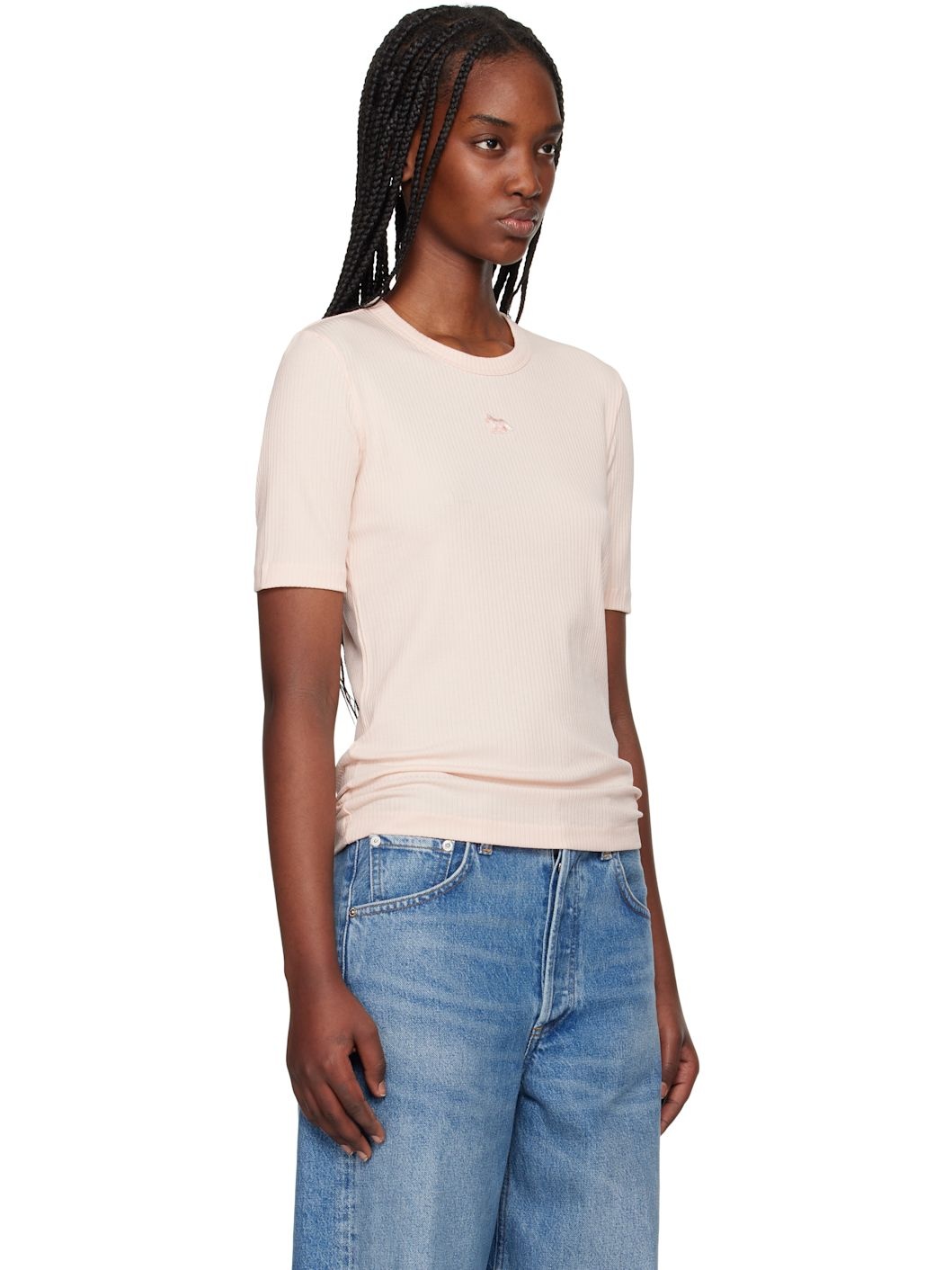 Pink Baby Fox Ribbed Fitted T-shirt - 2