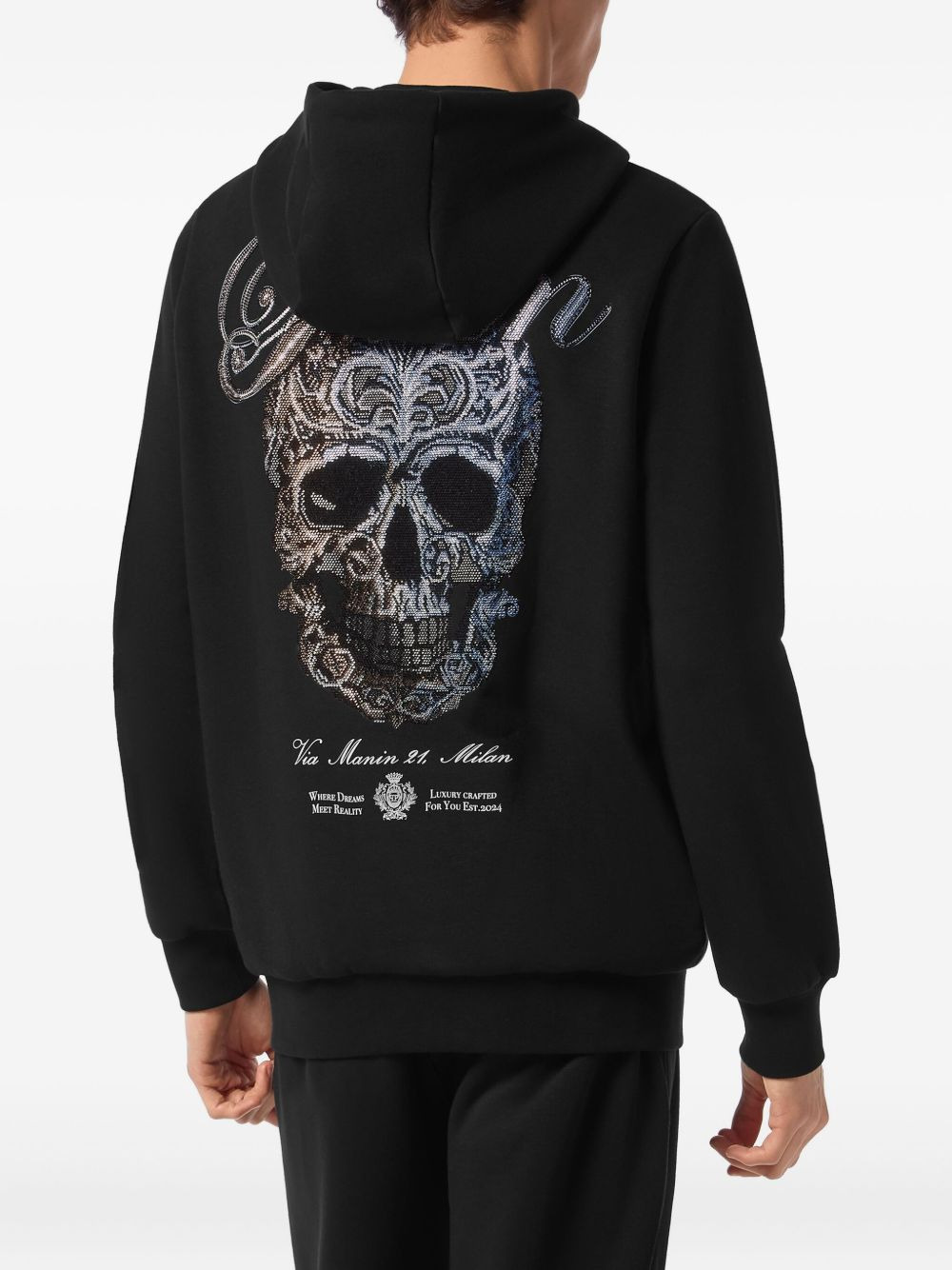 crystal-embellished skull hoodie - 3